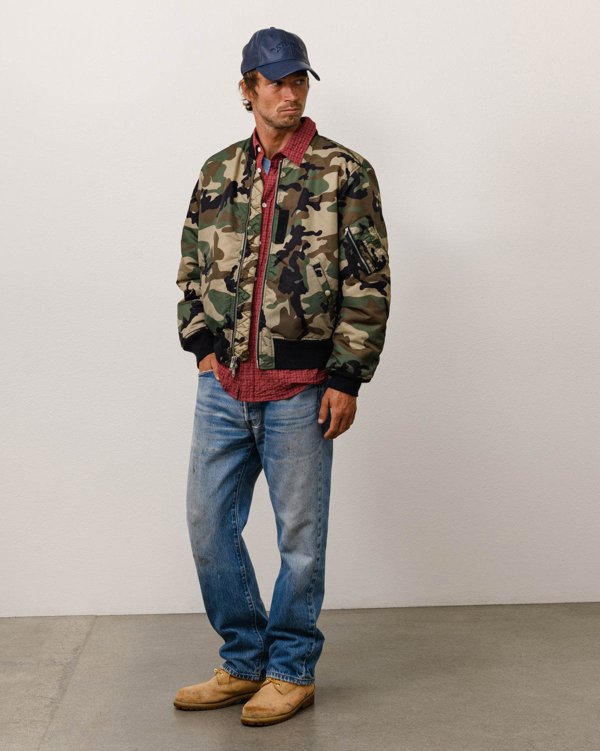 Ma-1 Bomber Unisex Long Sleeve In Woodland Camo