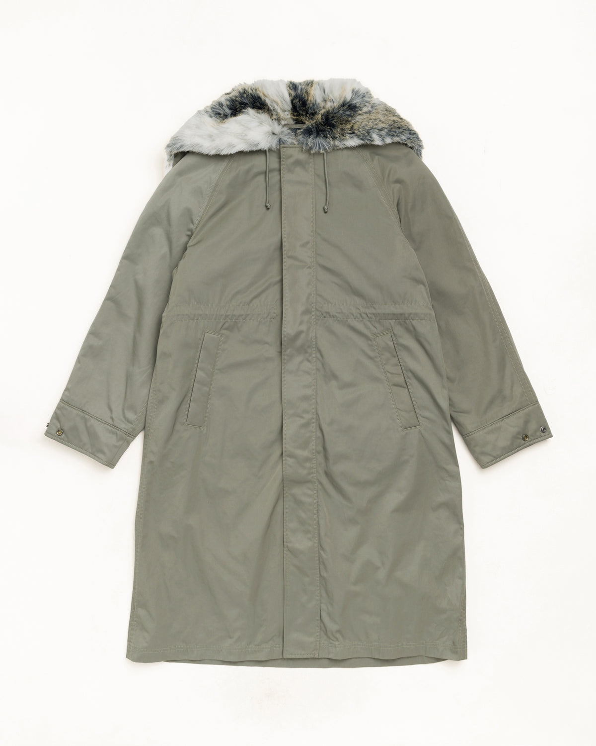 Fur Hood Long Parka Unisex Long Sleeve In Green