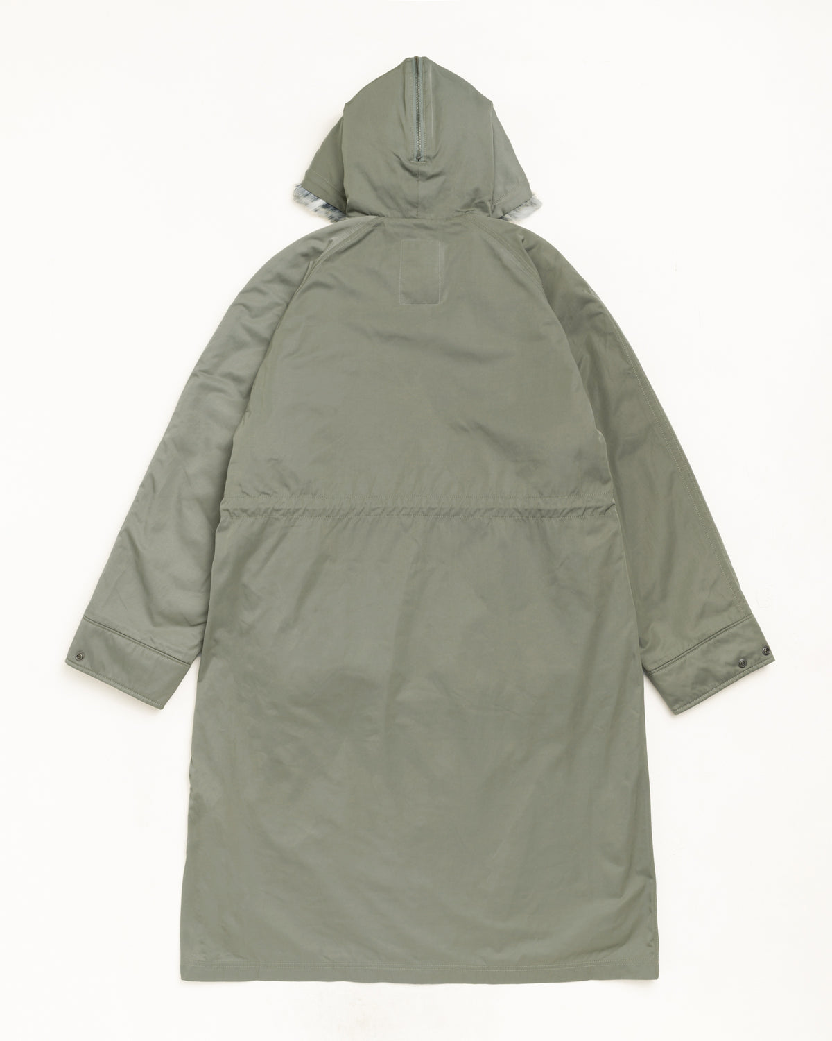 Fur Hood Long Parka Unisex Long Sleeve In Green