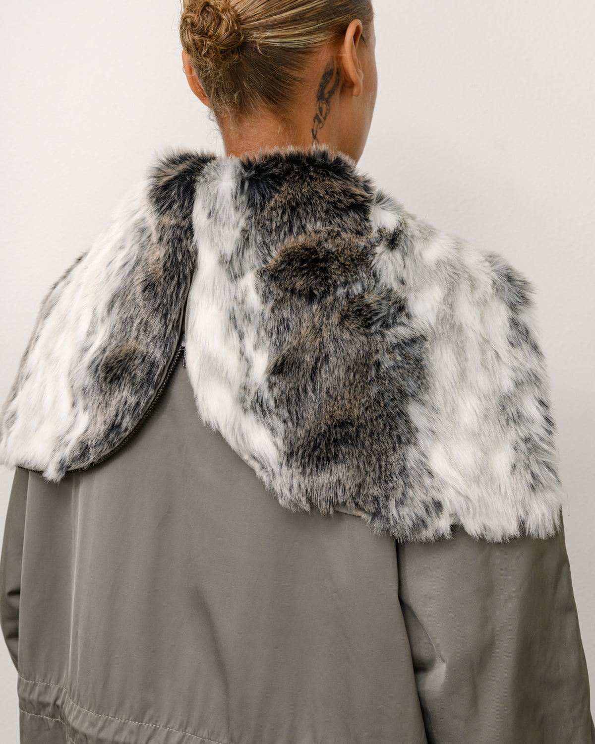 Fur Hood Long Parka Unisex Long Sleeve In Green