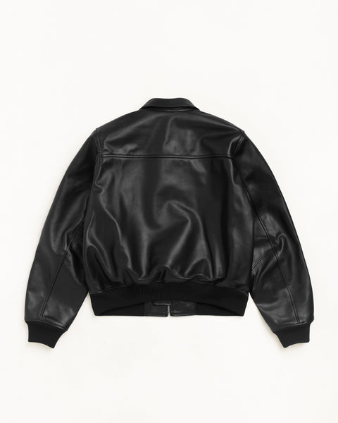 Fur Lined Flight Jacket Unisex Long Sleeve In Black