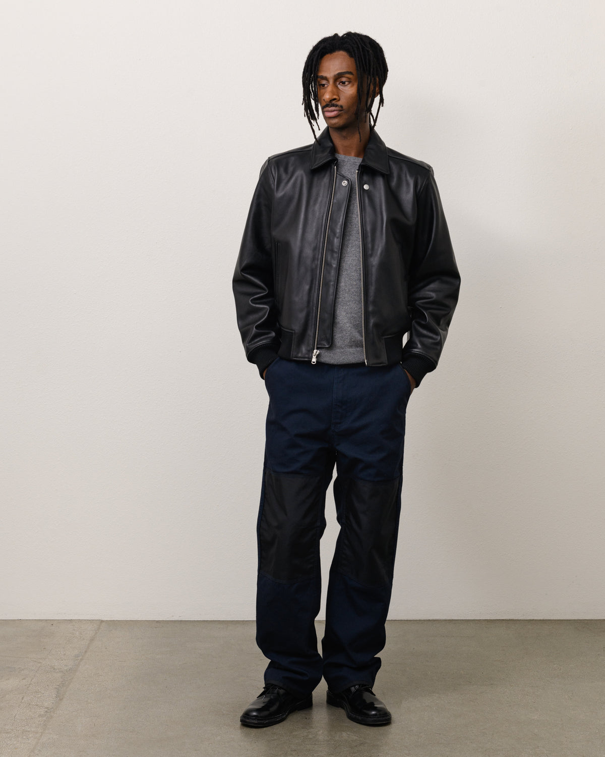 Fur Lined Flight Jacket Unisex Long Sleeve In Black