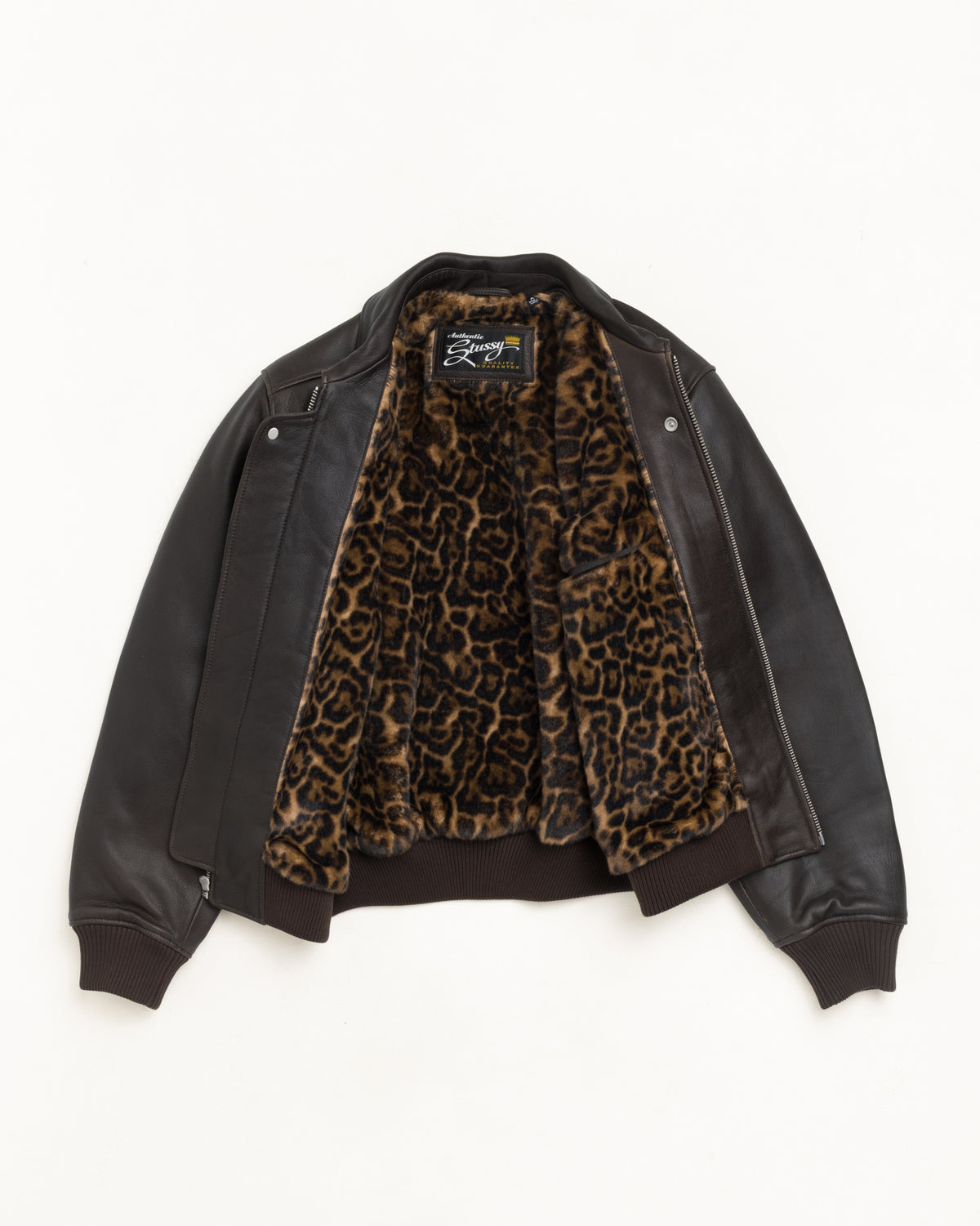 Fur Lined Flight Jacket Unisex Long Sleeve In Brown
