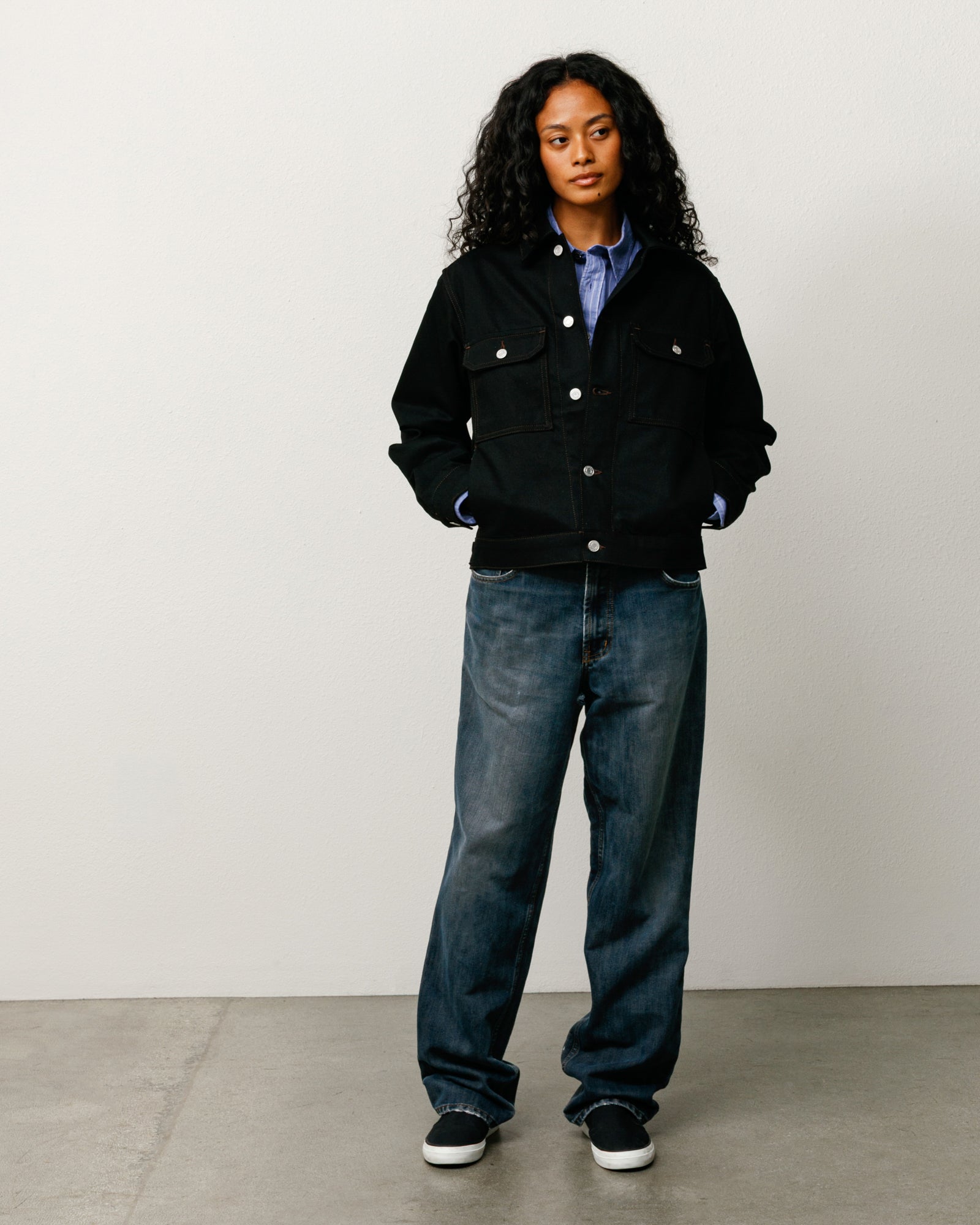 Denim Trucker Jacket - Raw Black Contrast Stitch | Outerwear