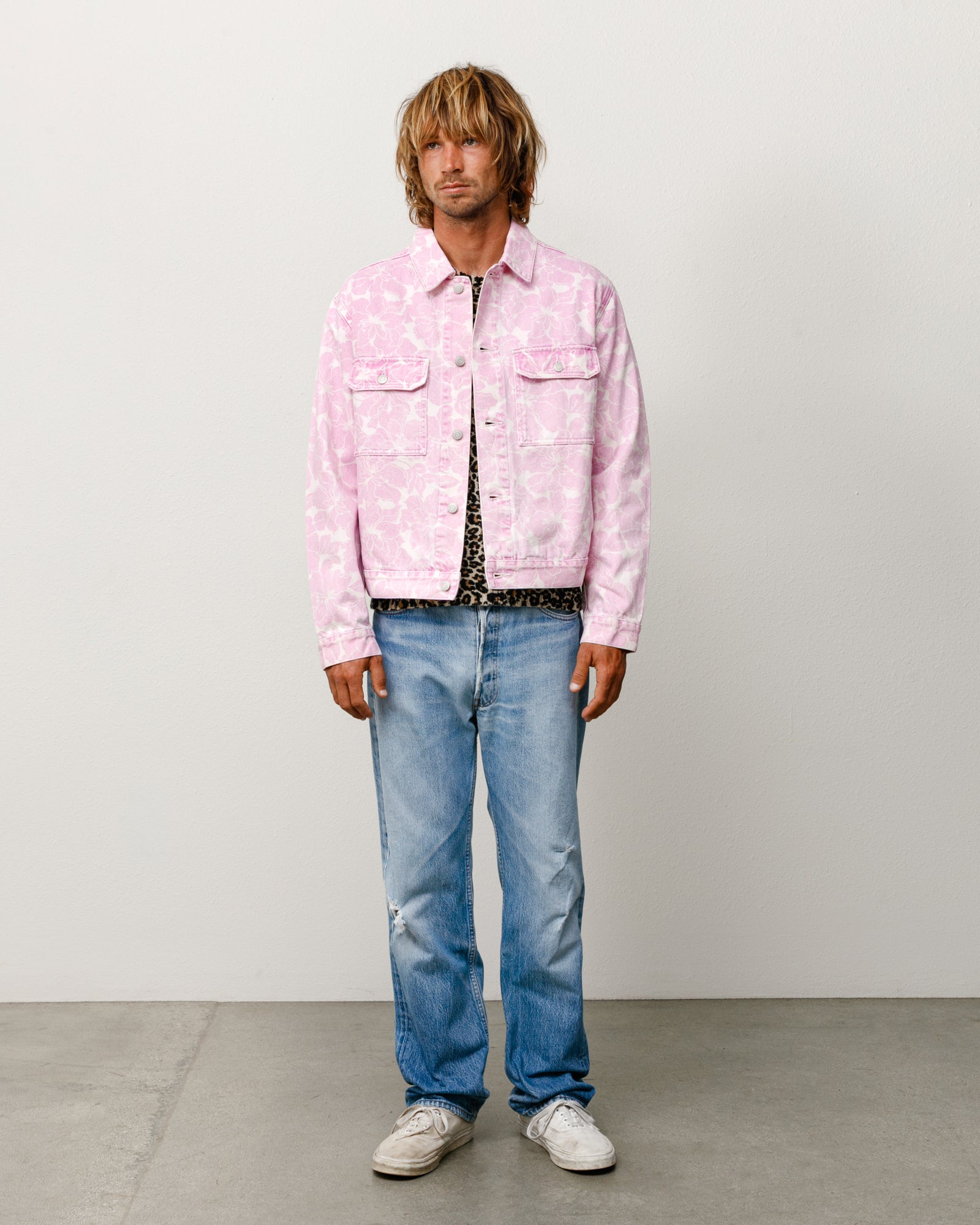 Denim Trucker Jacket – Pink Hawaiian | Outerwear | Stüssy Japan