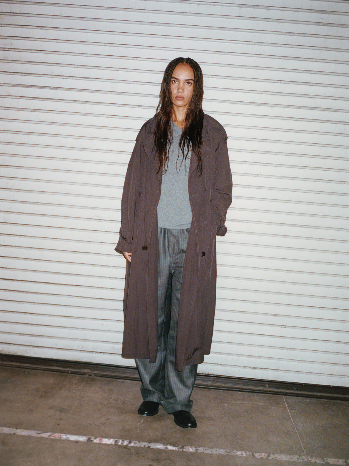 Beach Pant Dress Wool Unisex Regular In Grey Pinstripe