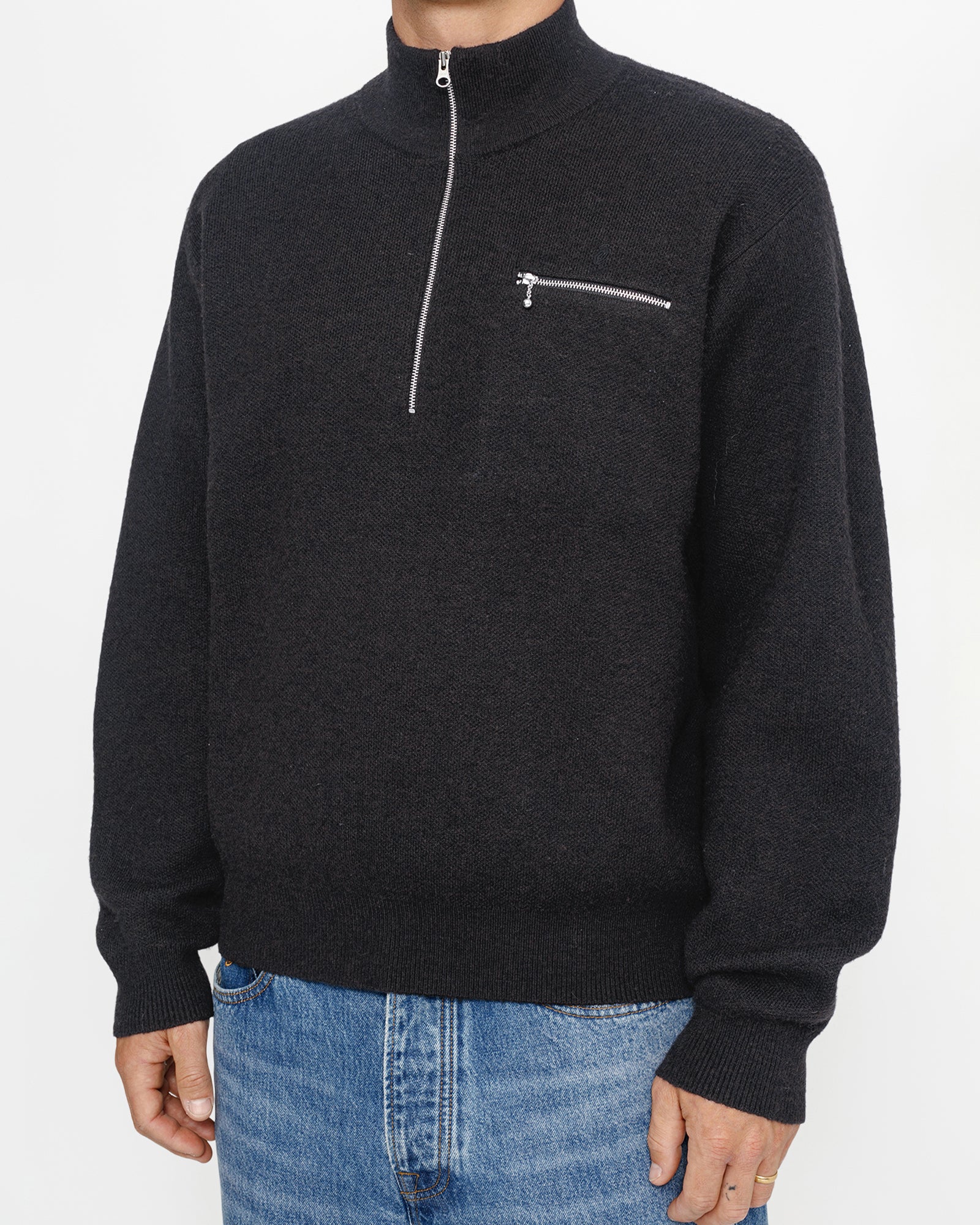 Half Zip Mock Neck Sweater in black – Stüssy Japan