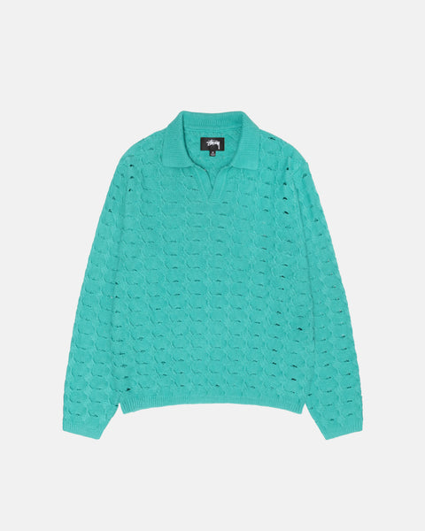 Stüssy Open Knit Collared Sweater Teal Knits