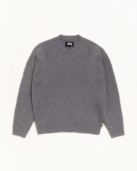 Waffle Cashmere Sweater Unisex Long Sleeve In Charcoal