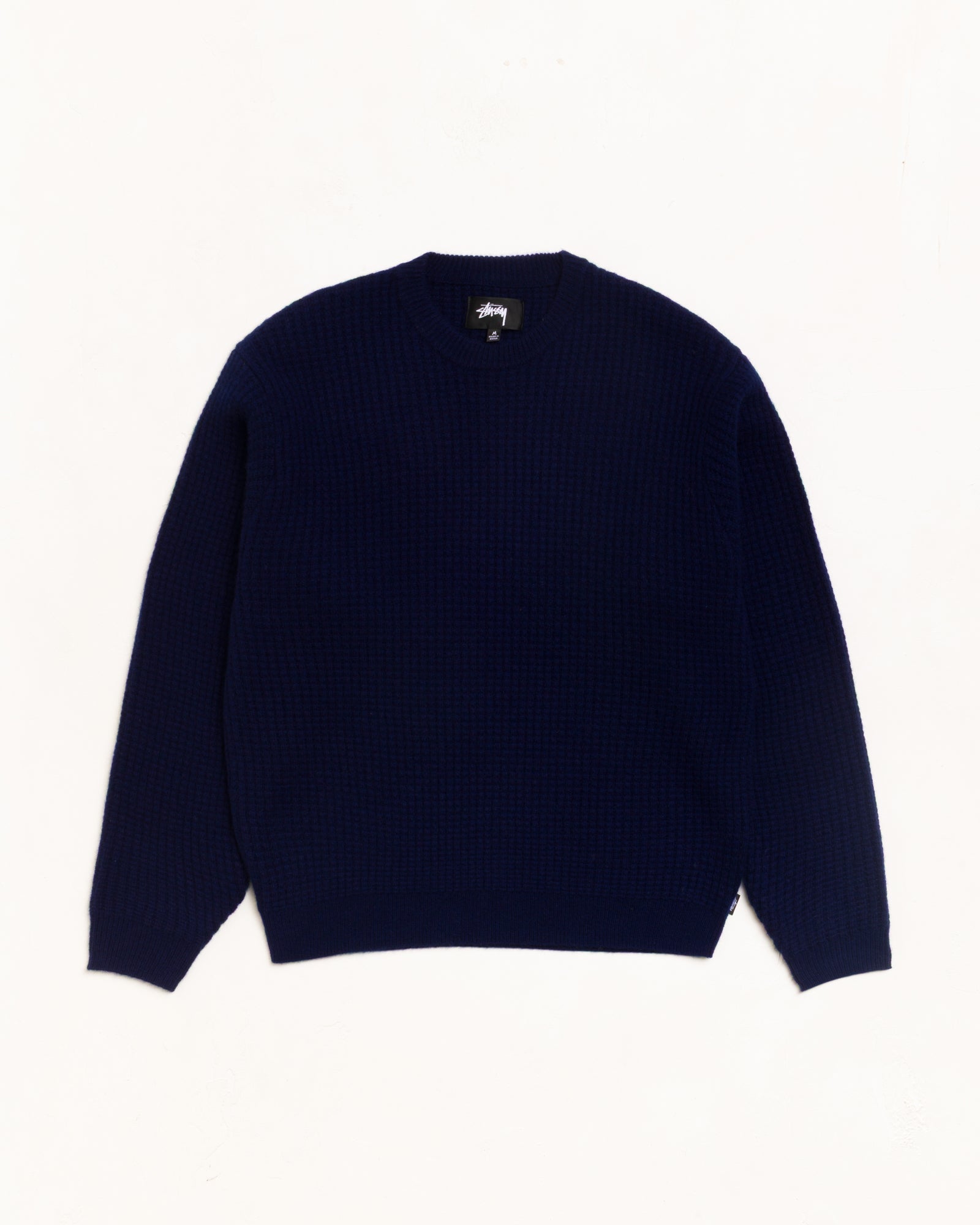 Waffle Cashmere Sweater Unisex Long Sleeve In Deep Navy
