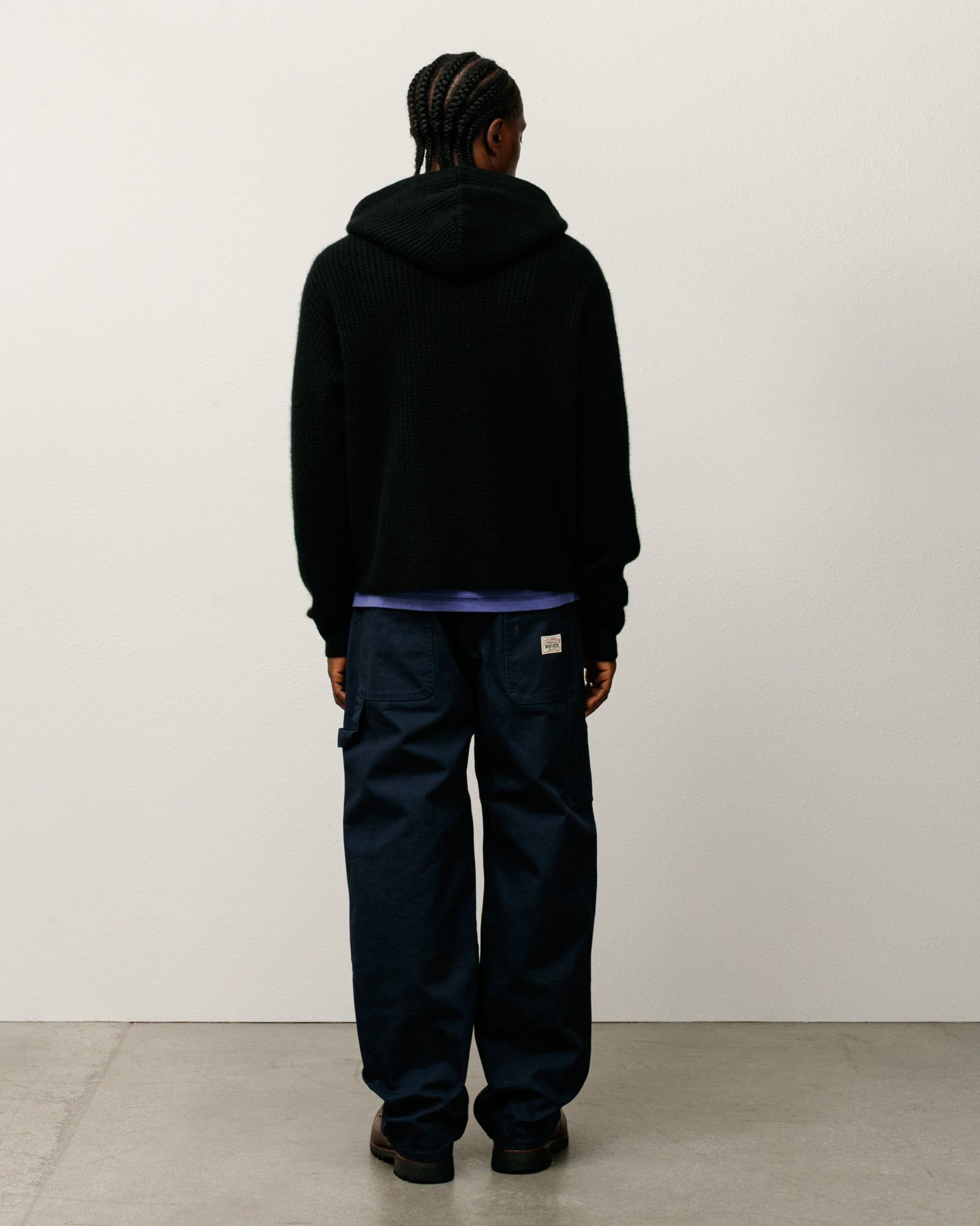 Waffle Cashmere Zip Hood Mens Long Sleeve In Black