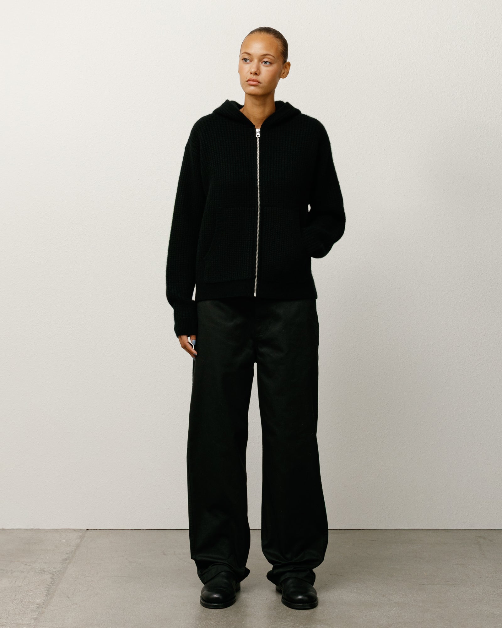 STUSSY WAFFLE LINED ZIP HOODIE M 短丈　パーカー 118555_BLAC_6_390c5f5a-7d8b-