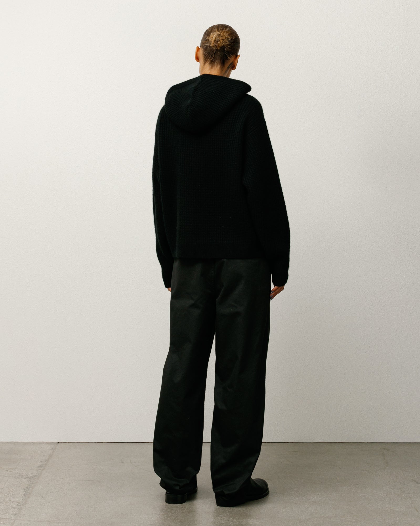 Waffle Cashmere Zip Hood Sweater – Black | Sweaters & Knits