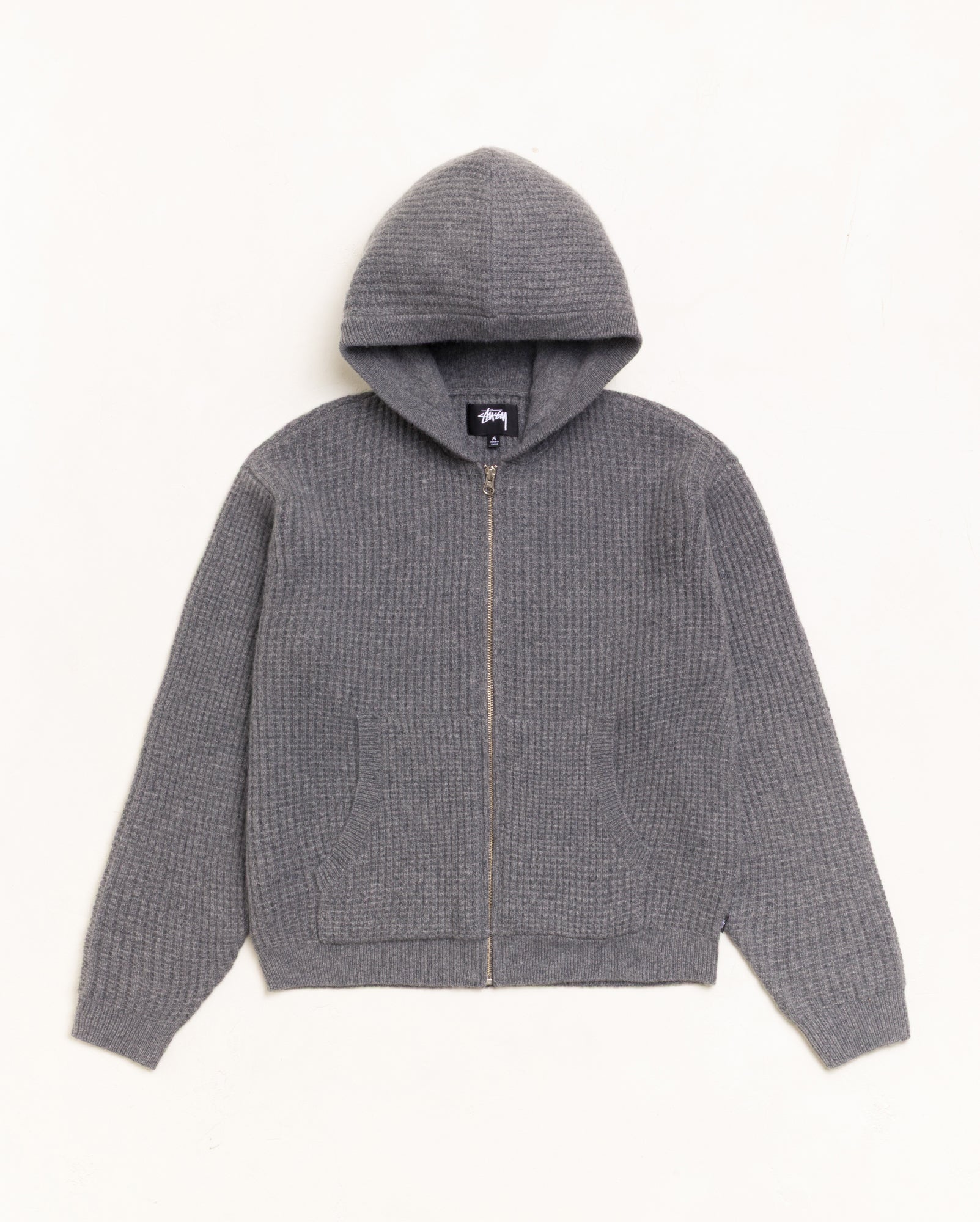 Waffle Cashmere Zip Hood Sweater - Charcoal | Tops & Knits