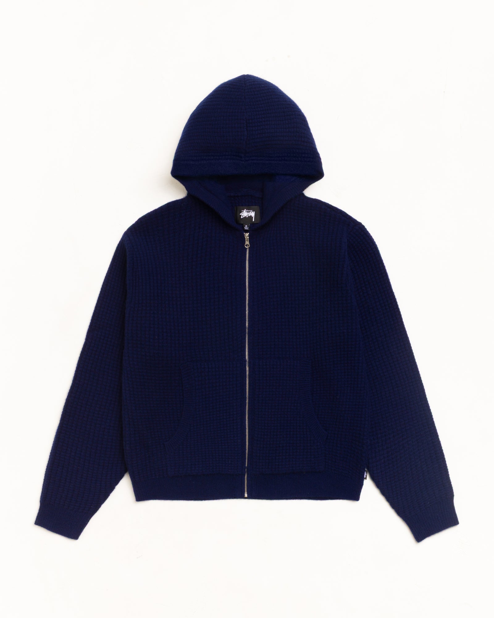 Waffle Cashmere Zip Hood Sweater - Deep Navy | Tops & Knits