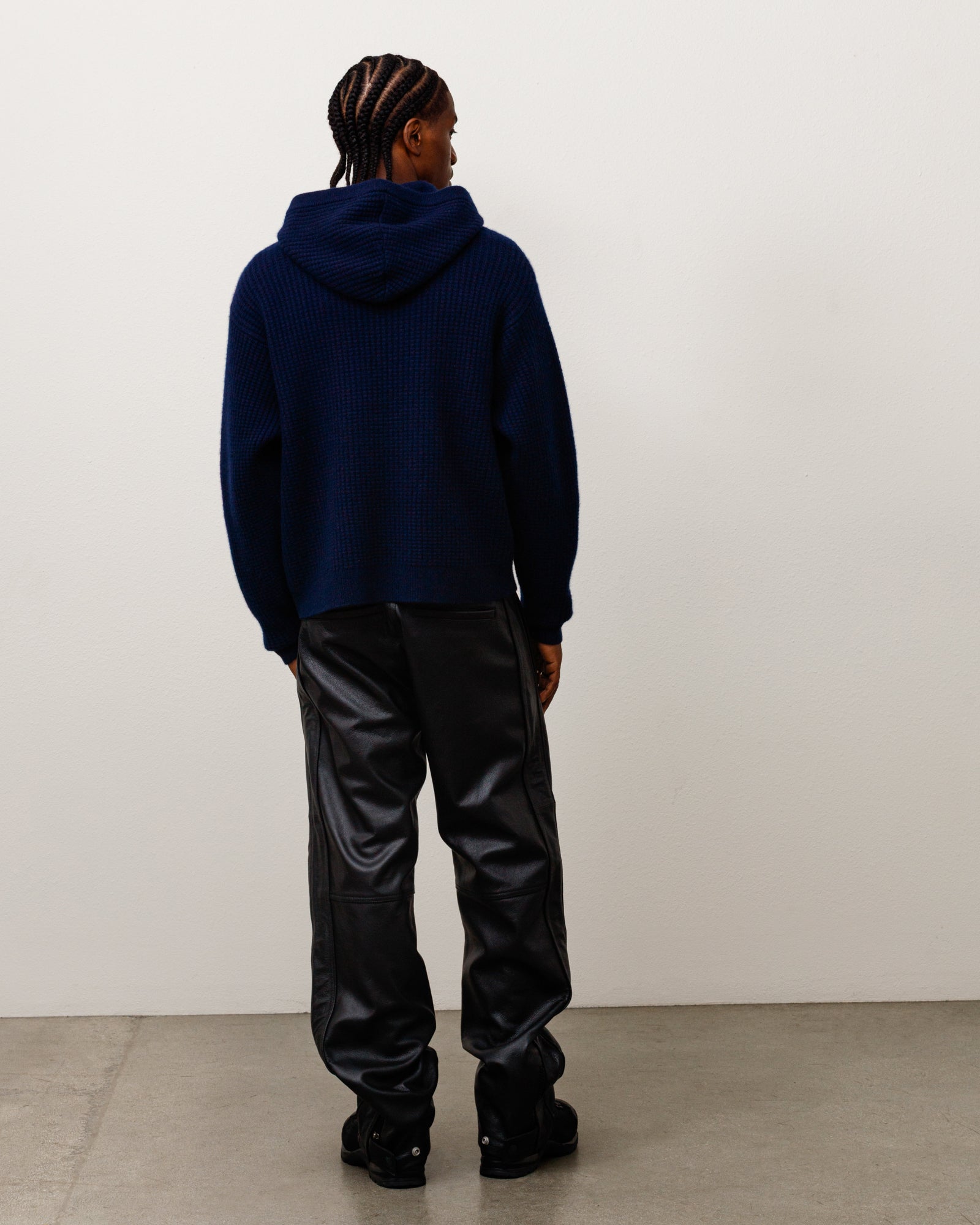 Waffle Cashmere Zip Hood Sweater - Deep Navy | Tops & Knits