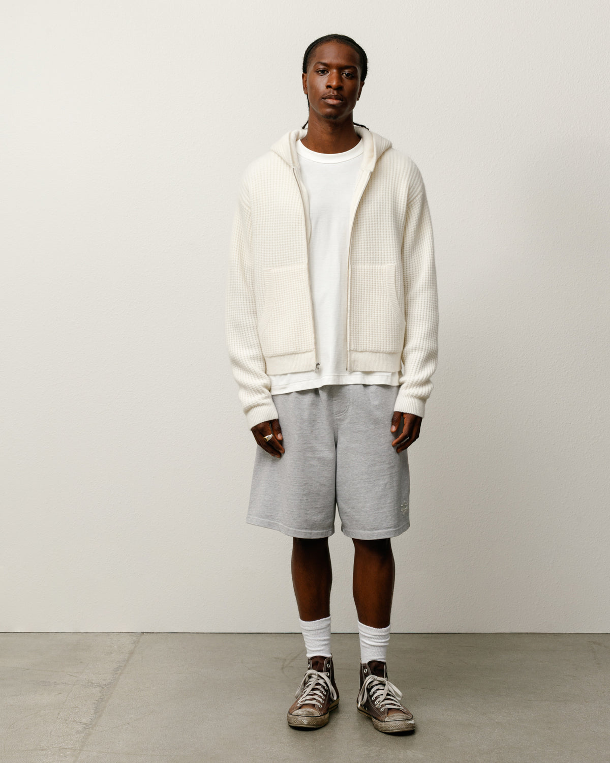 Waffle Cashmere Zip Hood Sweater – Ivory | Tops & Knits | Stüssy Japan