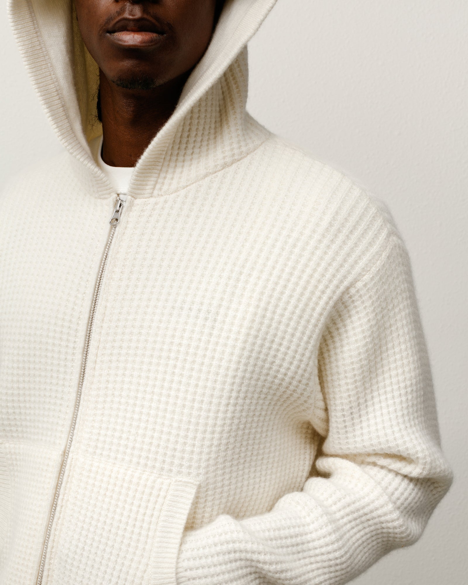 Waffle Cashmere Zip Hood Sweater – Ivory | Sweaters & Knits
