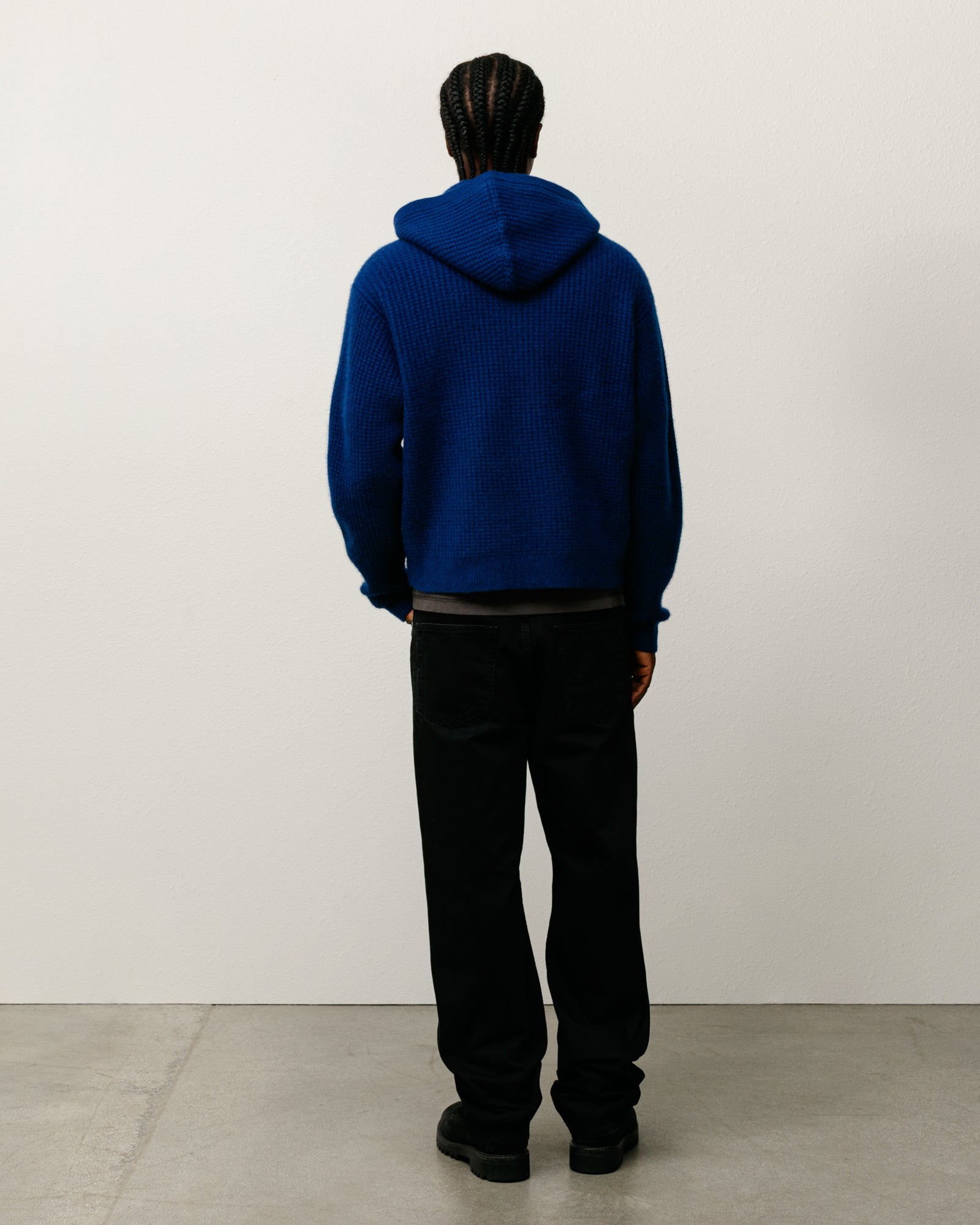 Waffle Cashmere Zip Hood Mens Long Sleeve In Navy