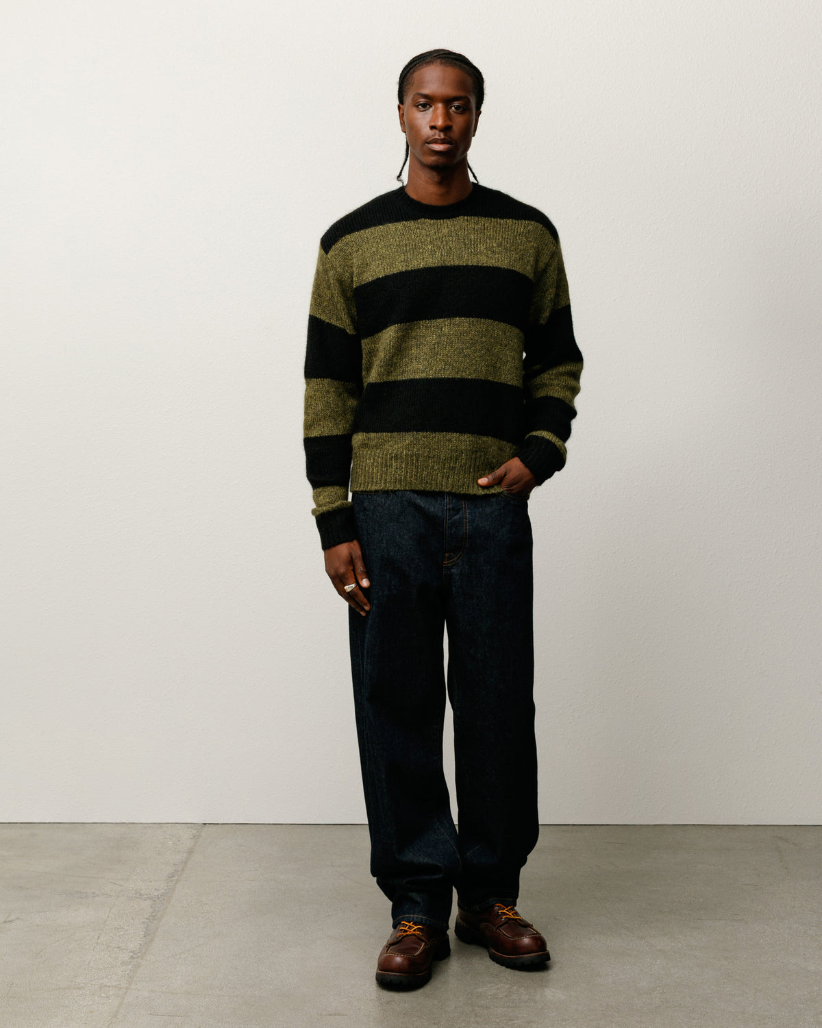 Mohair Stripe Sweater – Dark Olive | Sweaters & Knits | Stüssy Japan