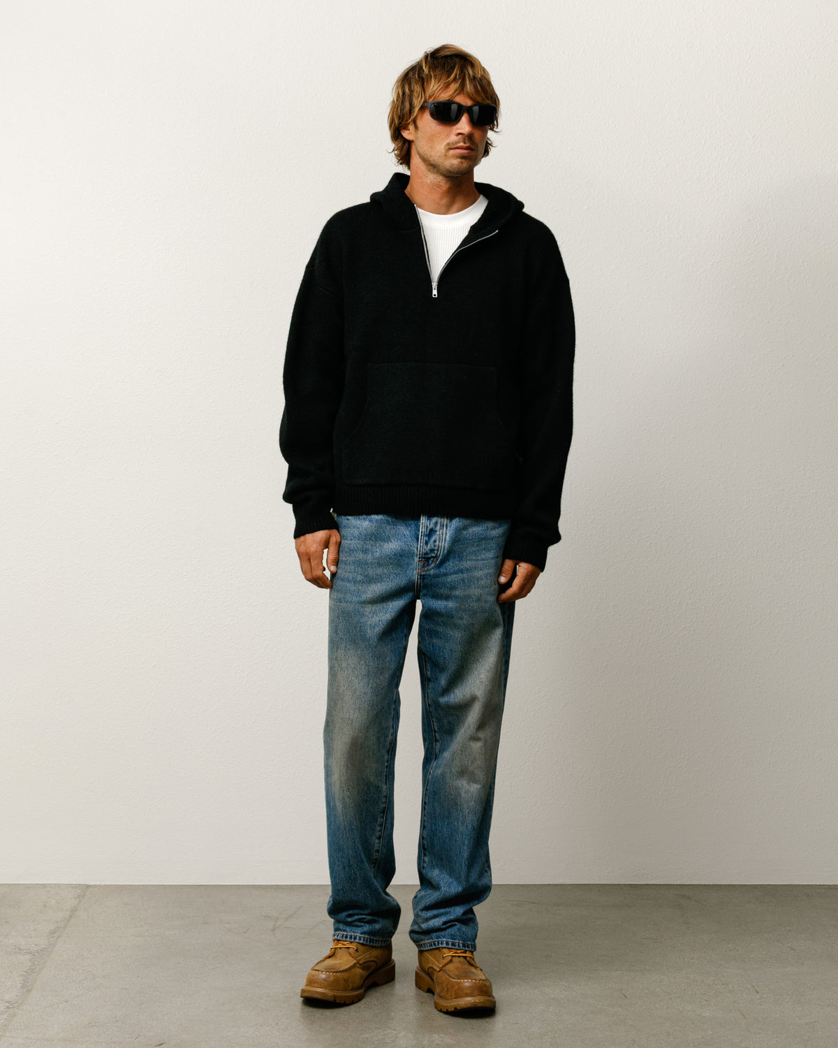 Quarter Zip Knit Hoodie – Black | Tops & Knits | Stüssy Japan