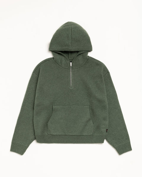 Quarter Zip Sweater Hood Mens Long Sleeve In Green