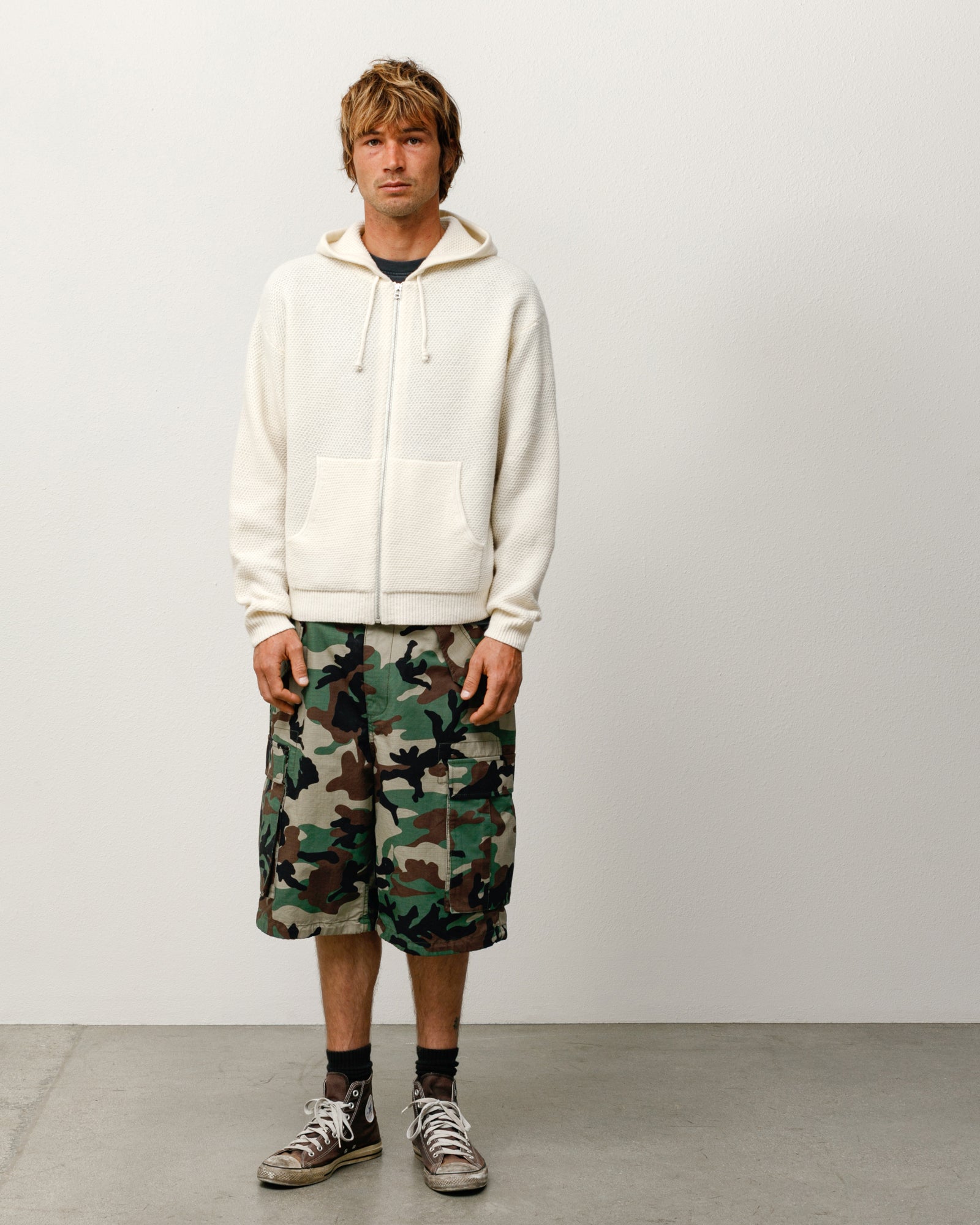 Textured Zip Hooded Sweater – Bone | Tops & Knits | Stüssy Japan