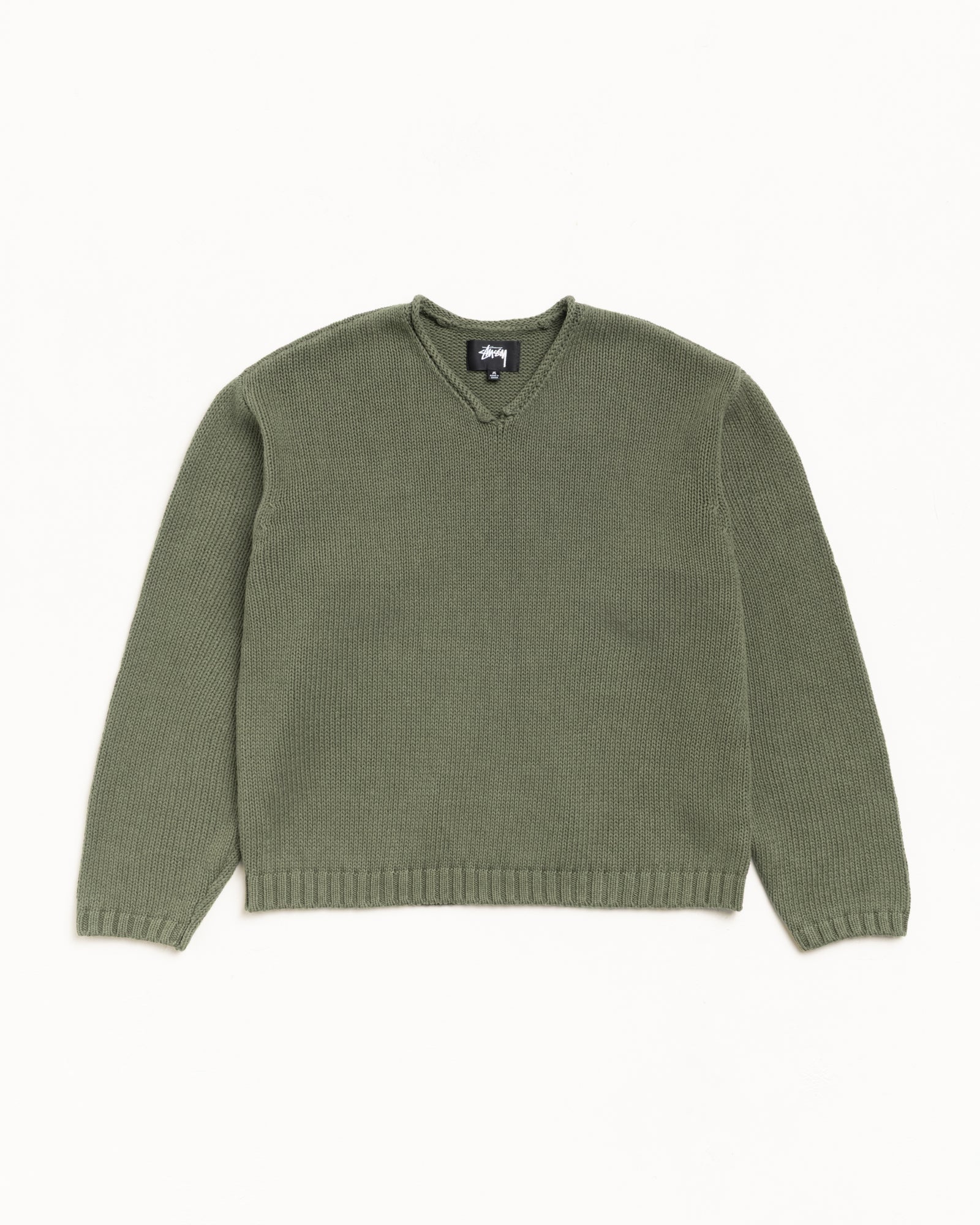 Roll V Neck Sweater – Olive | Tops & Knits | Stüssy Japan