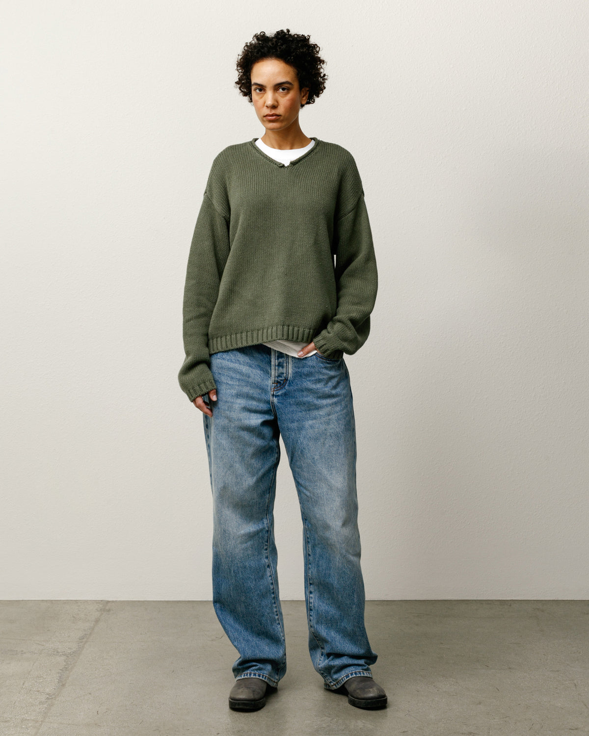 Roll V Neck Sweater – Olive | Tops & Knits | Stüssy Japan