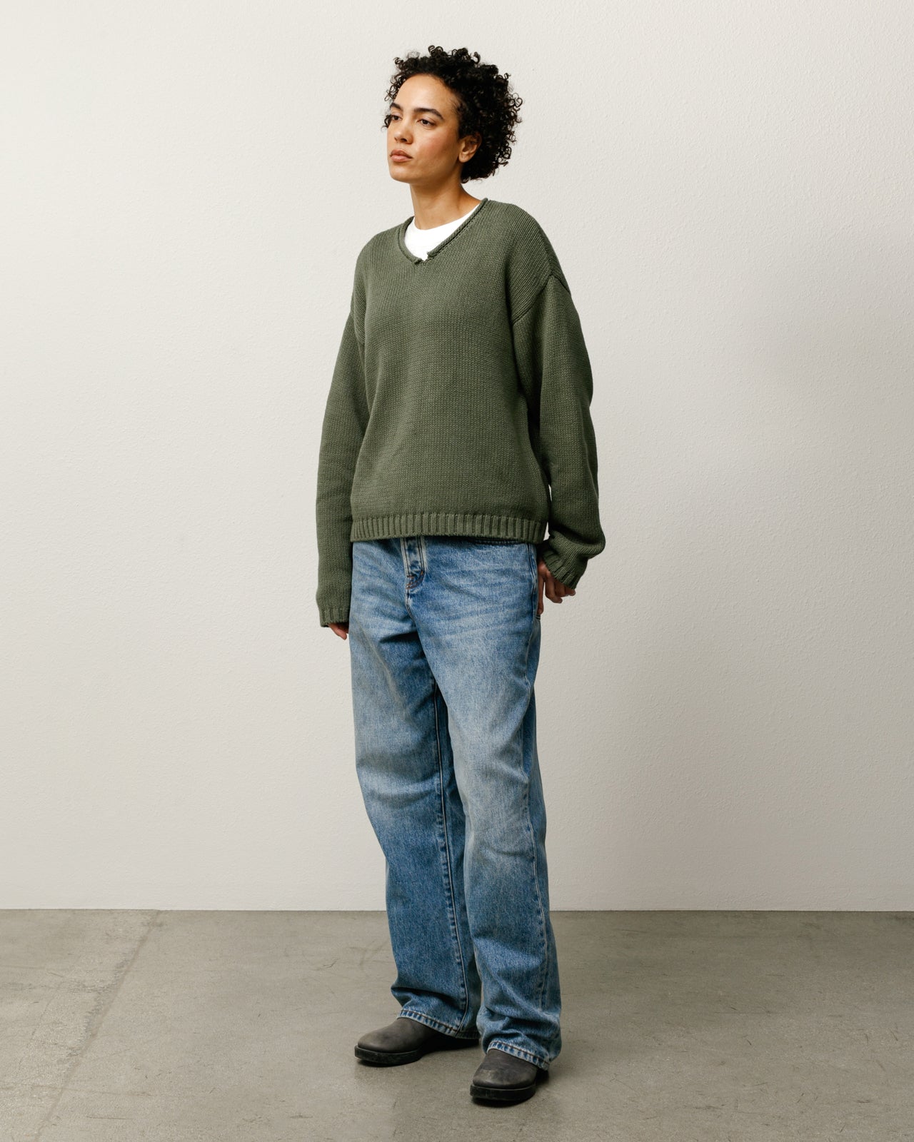 Roll V Neck Sweater – Olive | Tops & Knits | Stüssy Japan