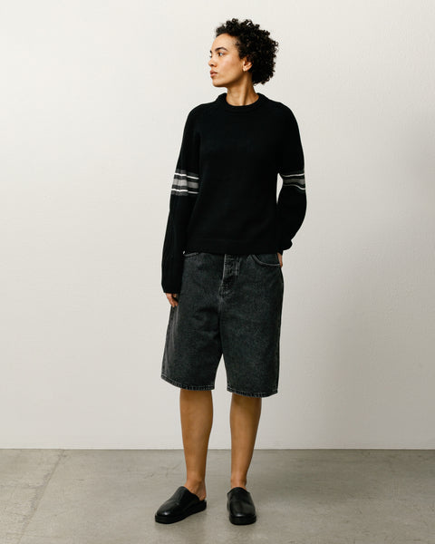 Stripe Raglan Crew Mens Long Sleeve In Black