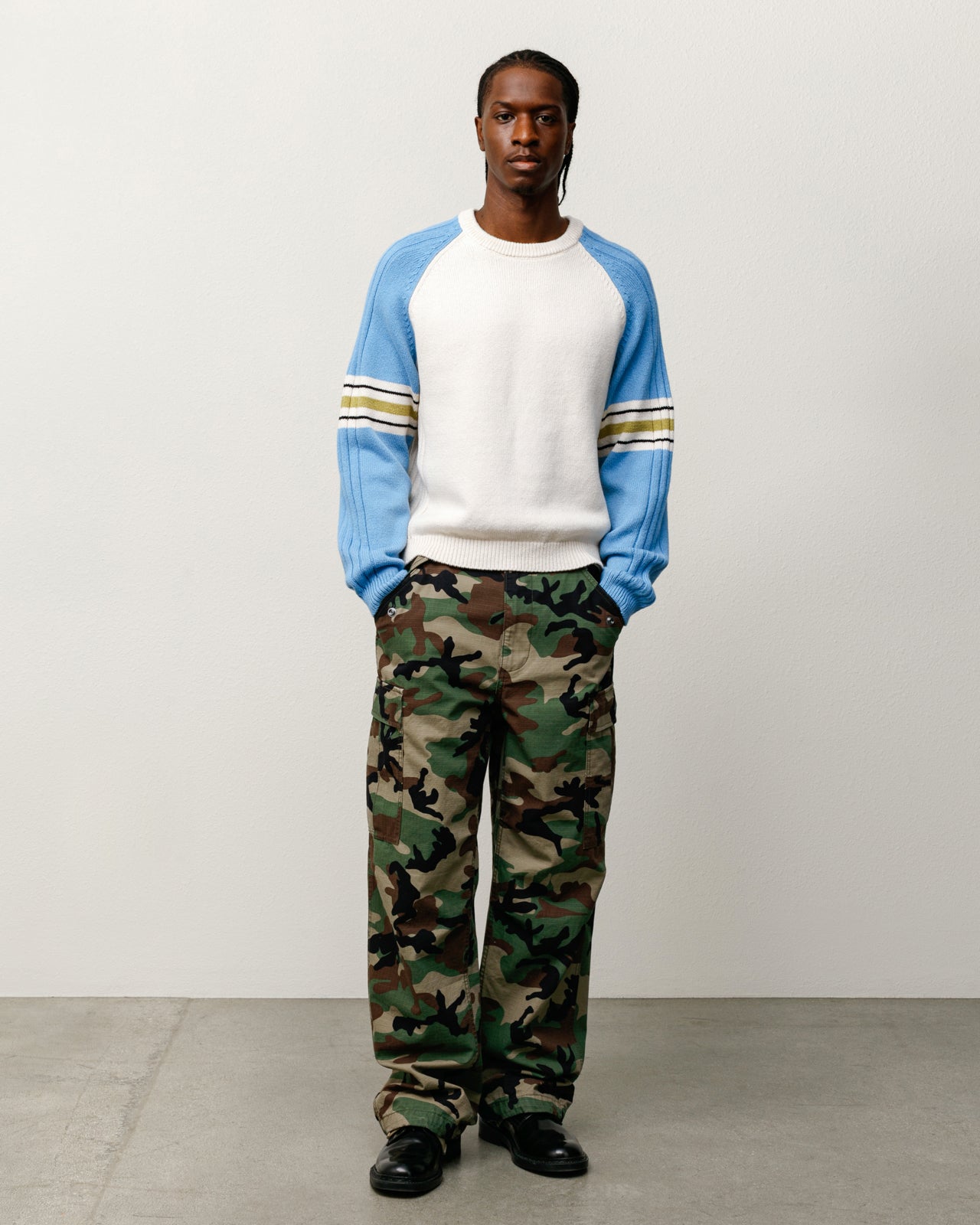 Stripe Raglan Crew Mens Long Sleeve In Blue