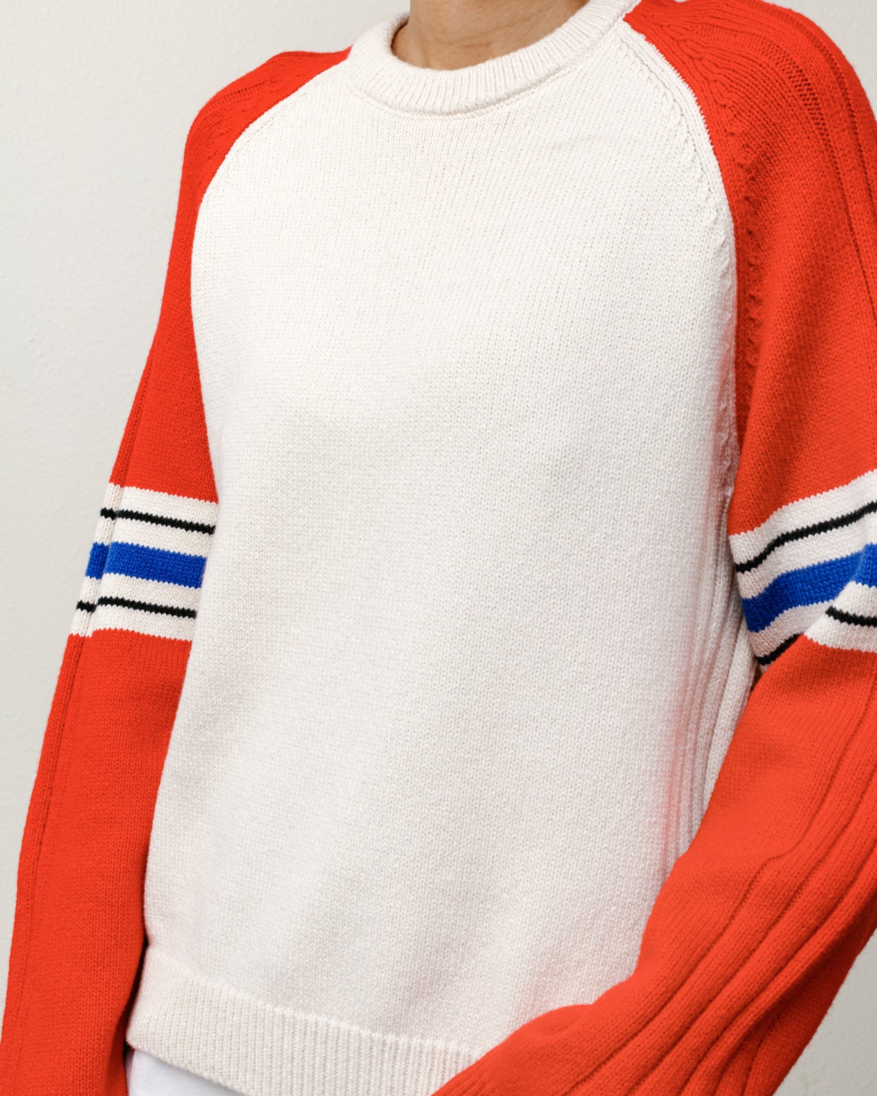 Stripe Raglan Crew Mens Long Sleeve In Red