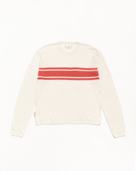 Stüssy ライトウェイト ストライプ ロングスリーブ セーター ボーンカラーの薄手ニットデザイン