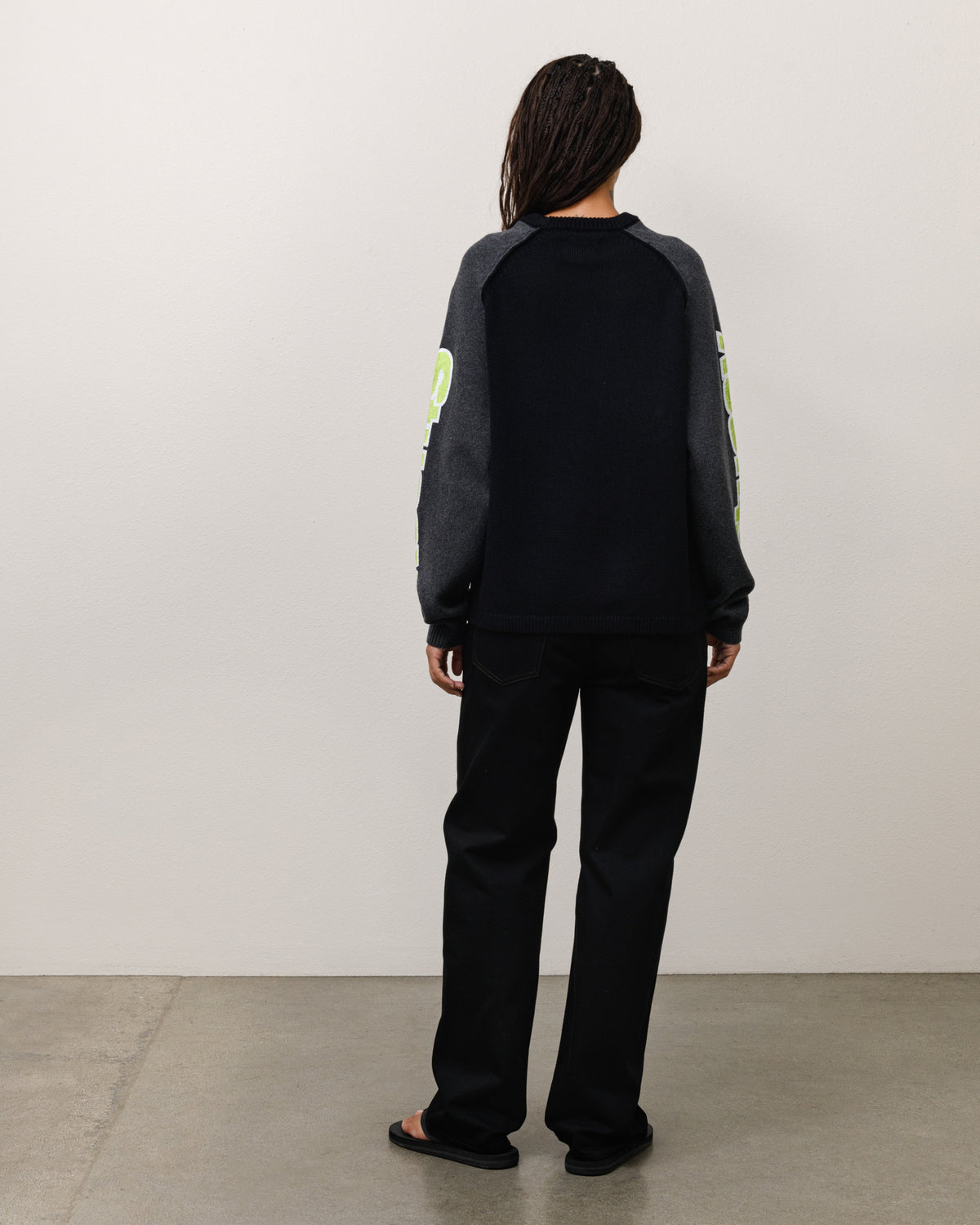 Two Tone Raglan Sweater Unisex Long Sleeve In Black