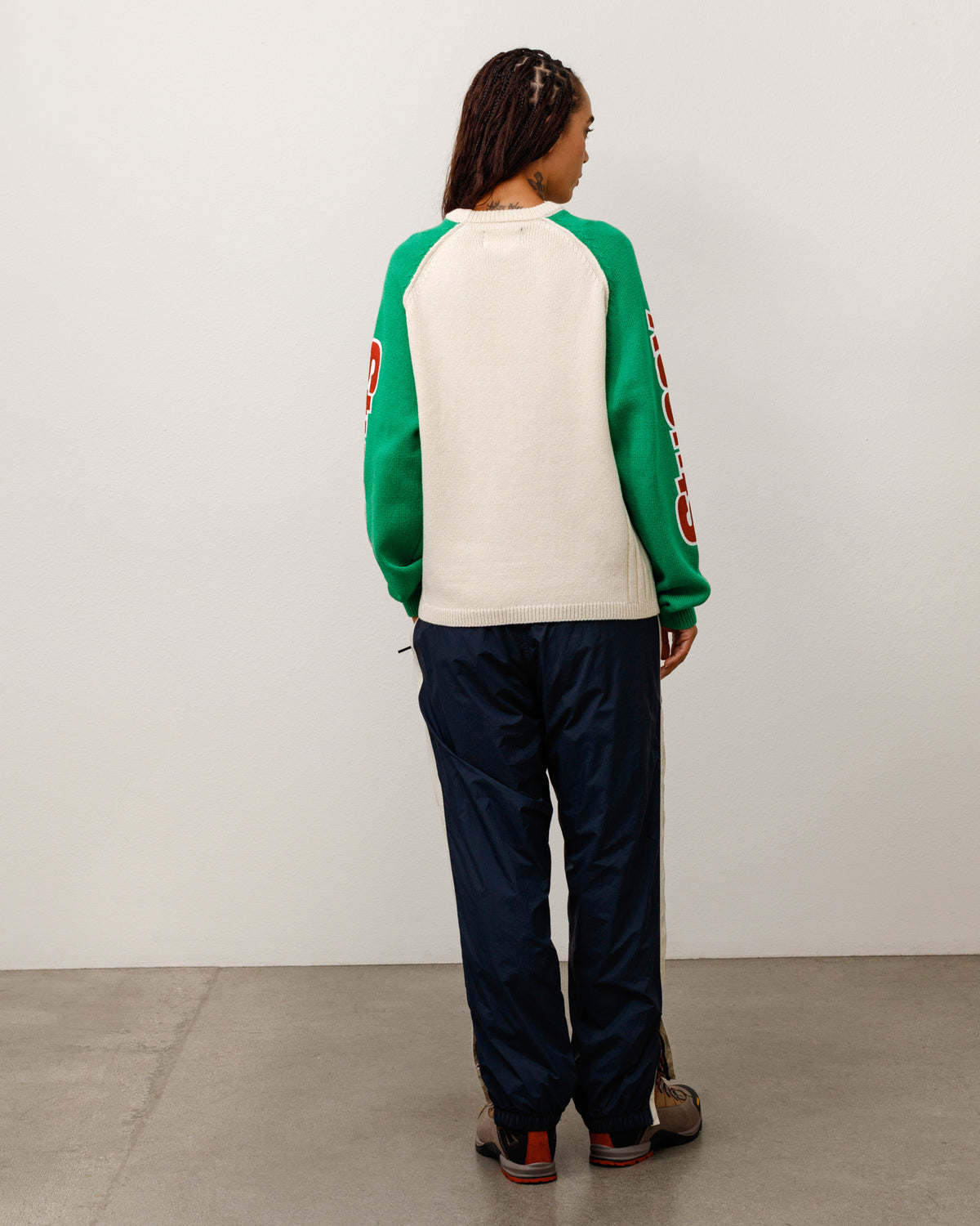 Two Tone Raglan Sweater Unisex Long Sleeve In Natural