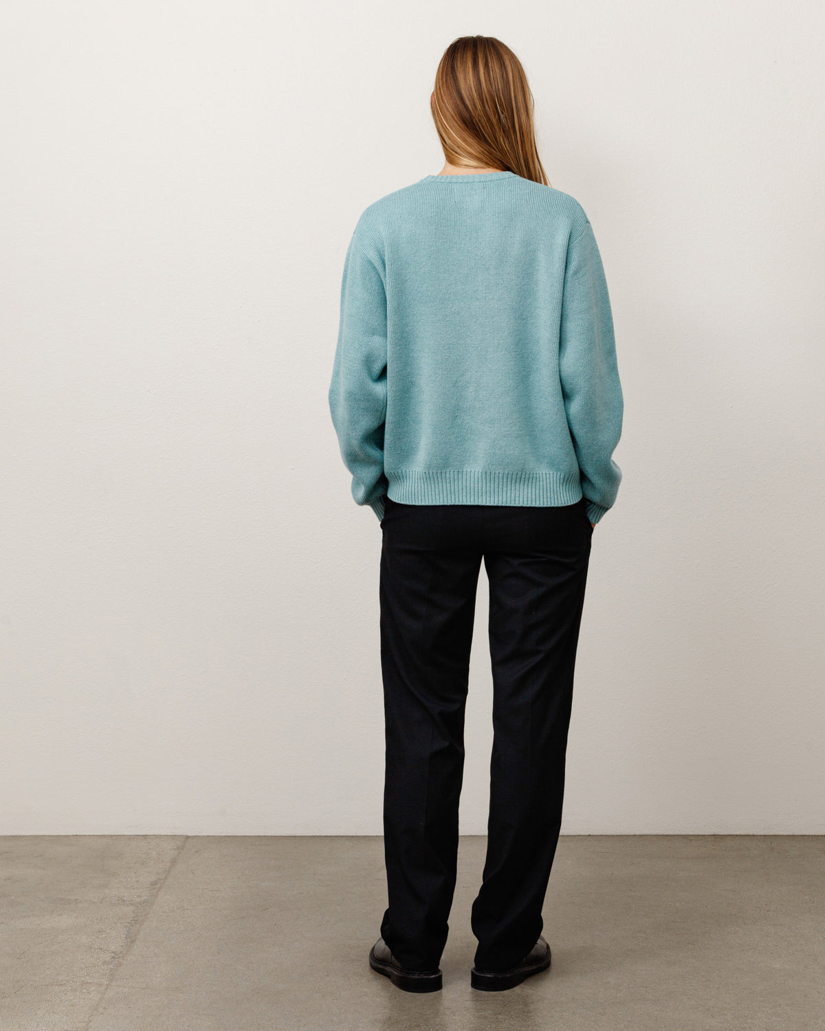 Striped Hibiscus Sweater Unisex Long Sleeve In Dusty Blue