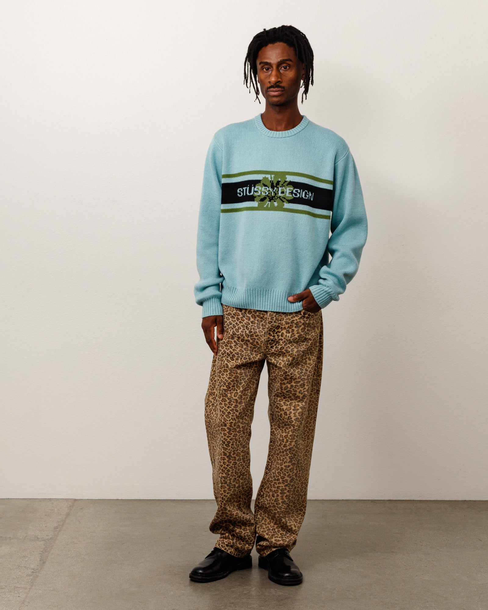 Striped Hibiscus Sweater - Dusty Blue | Tops & Knits | Stüssy Japan