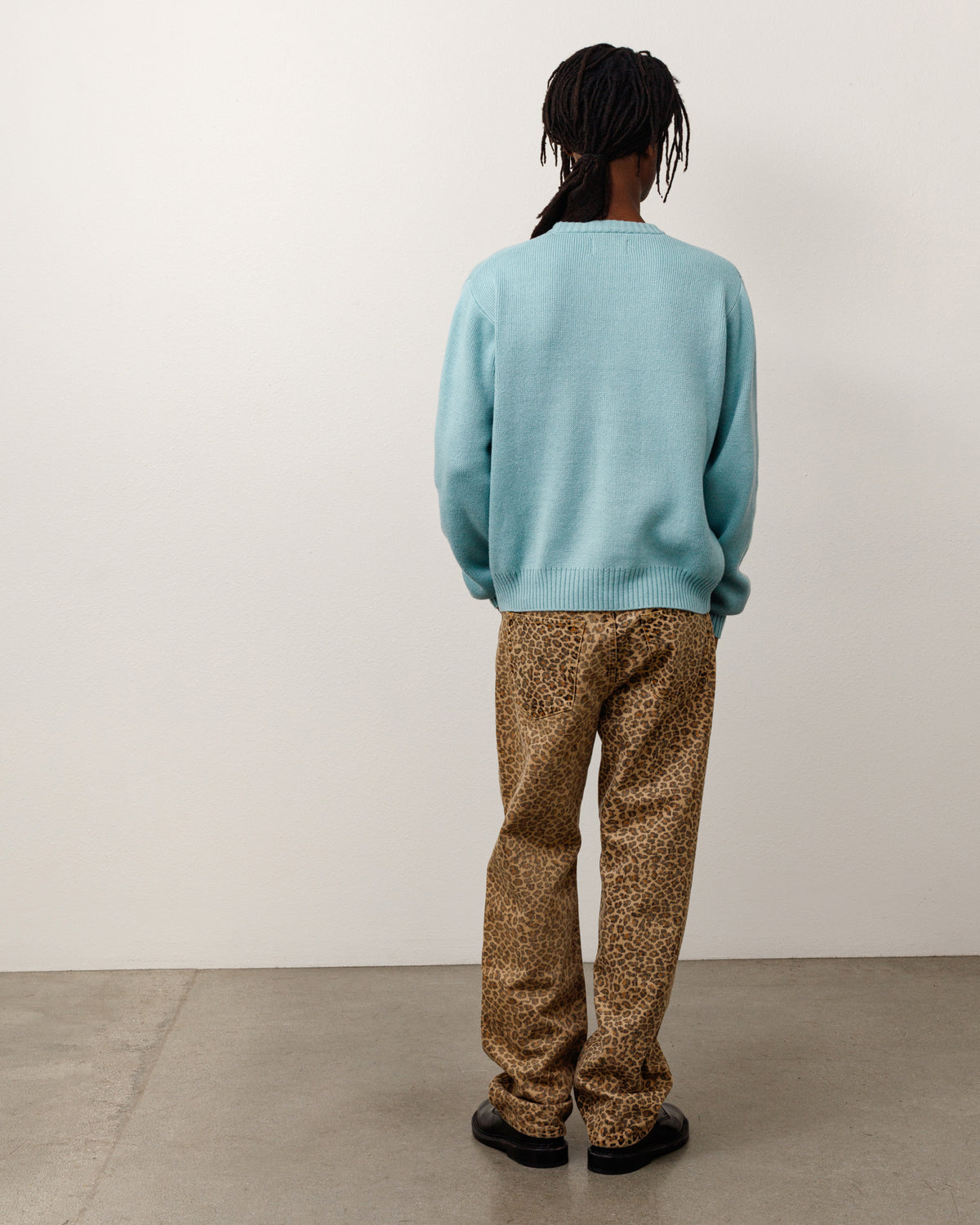 Striped Hibiscus Sweater Unisex Long Sleeve In Dusty Blue