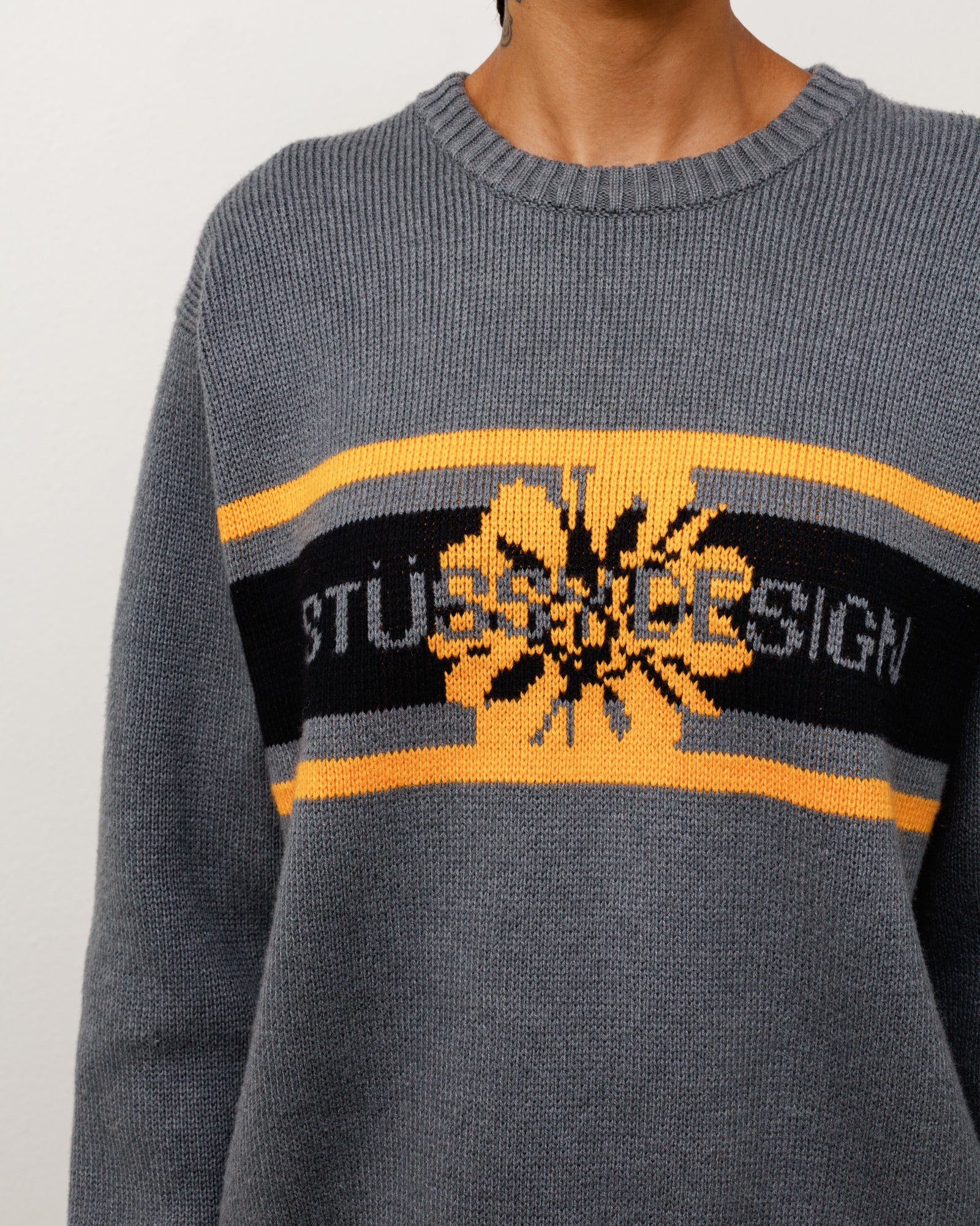 Striped Hibiscus Sweater - Grey | Tops & Knits | Stüssy Japan