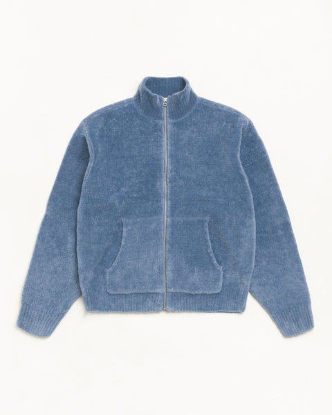 Wool Cashmere Zip Sweater Unisex Long Sleeve In Blue