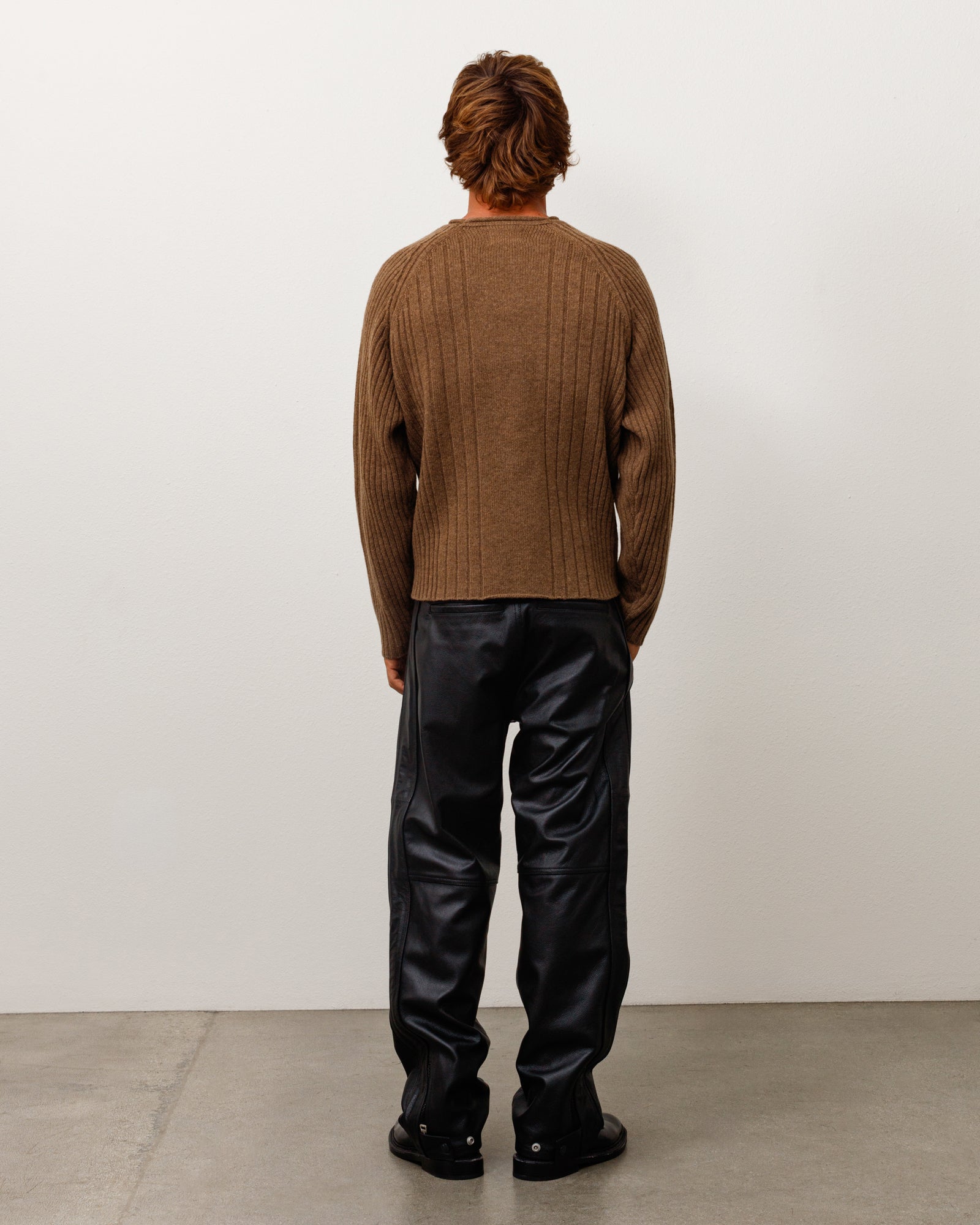 Merino Roll Neck Sweater Unisex Long Sleeve In Brown
