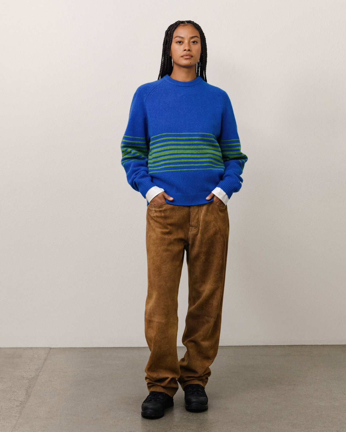 Shadow Stripe Raglan Sweater Unisex Long Sleeve In Blue