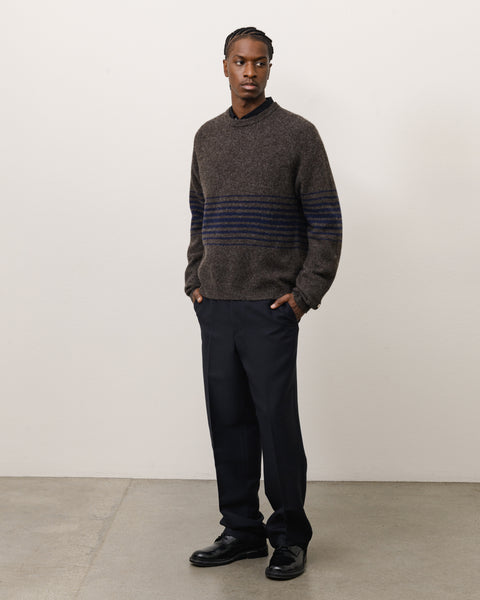 Shadow Stripe Raglan Sweater Unisex Long Sleeve In Dark Brown