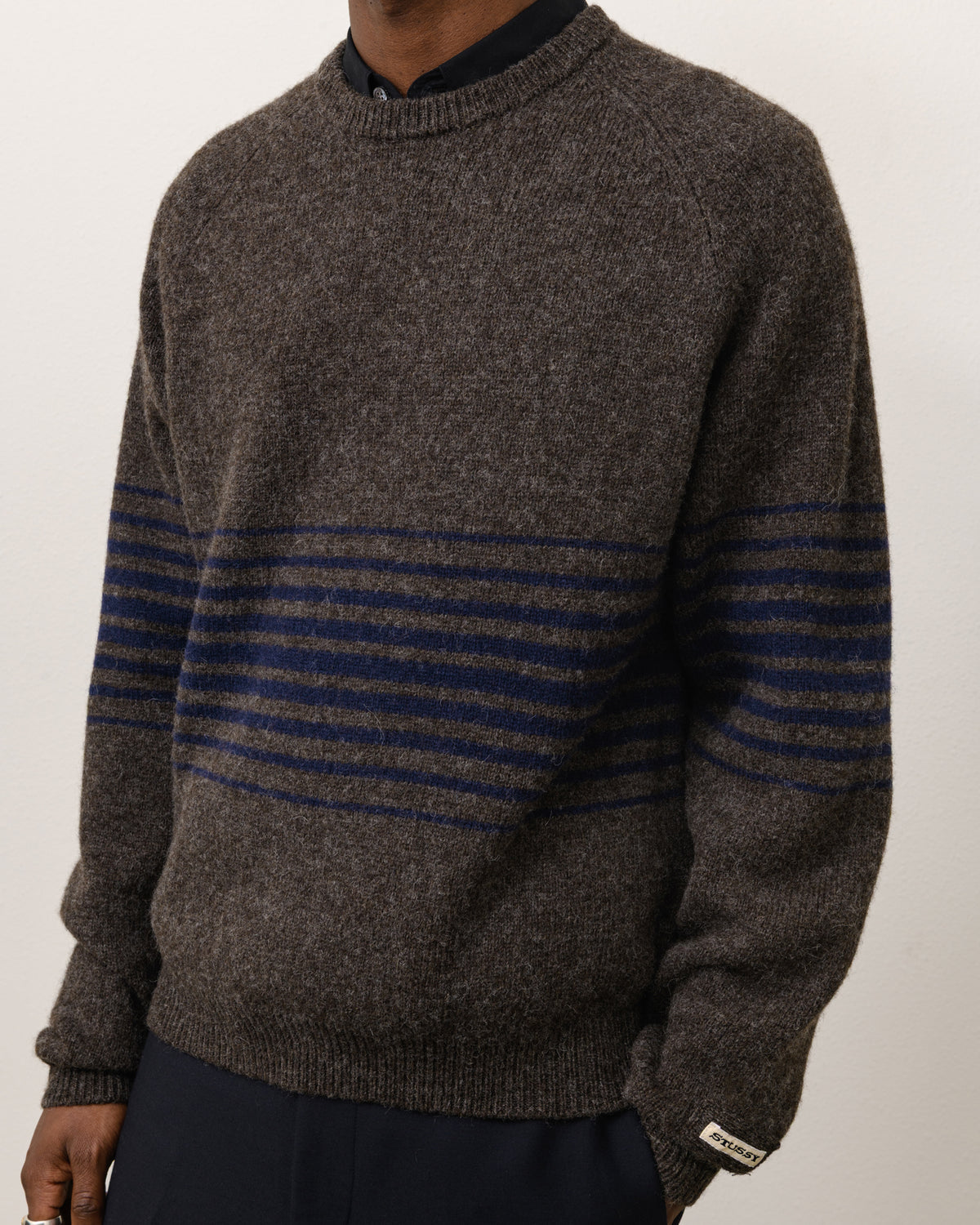 Shadow Stripe Raglan Sweater Unisex Long Sleeve In Dark Brown