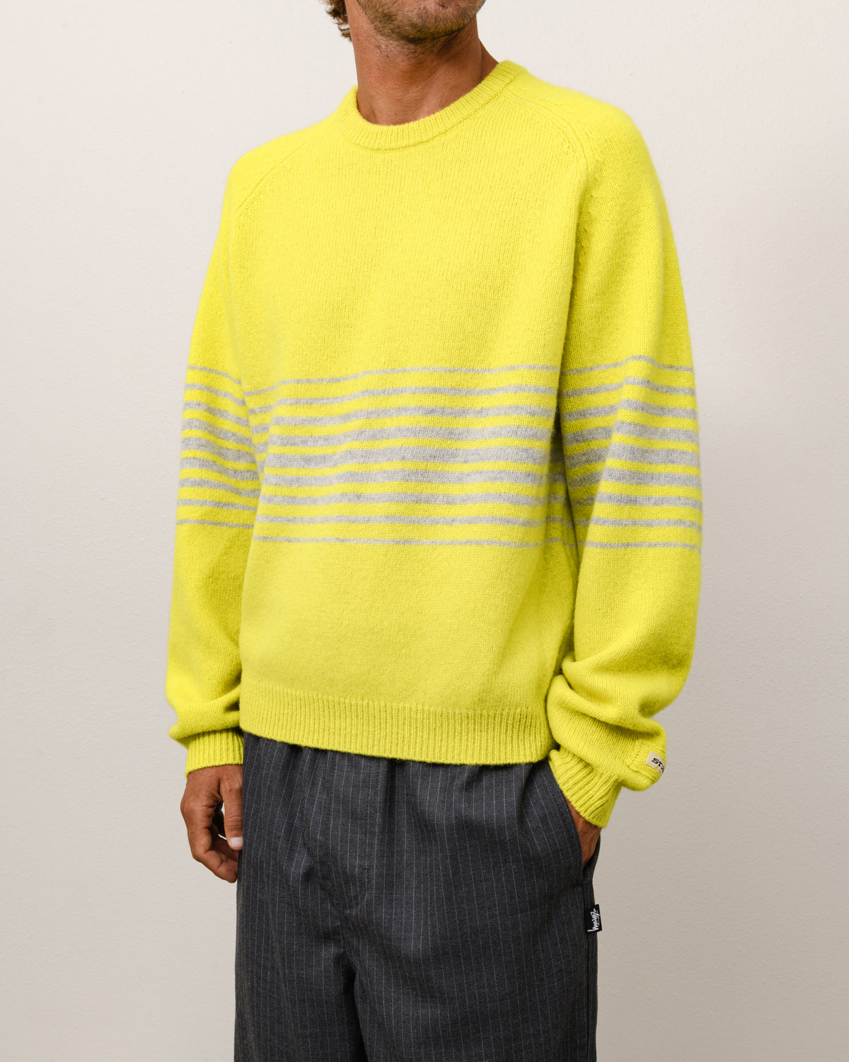 Shadow Stripe Raglan Sweater Unisex Long Sleeve In Lemon