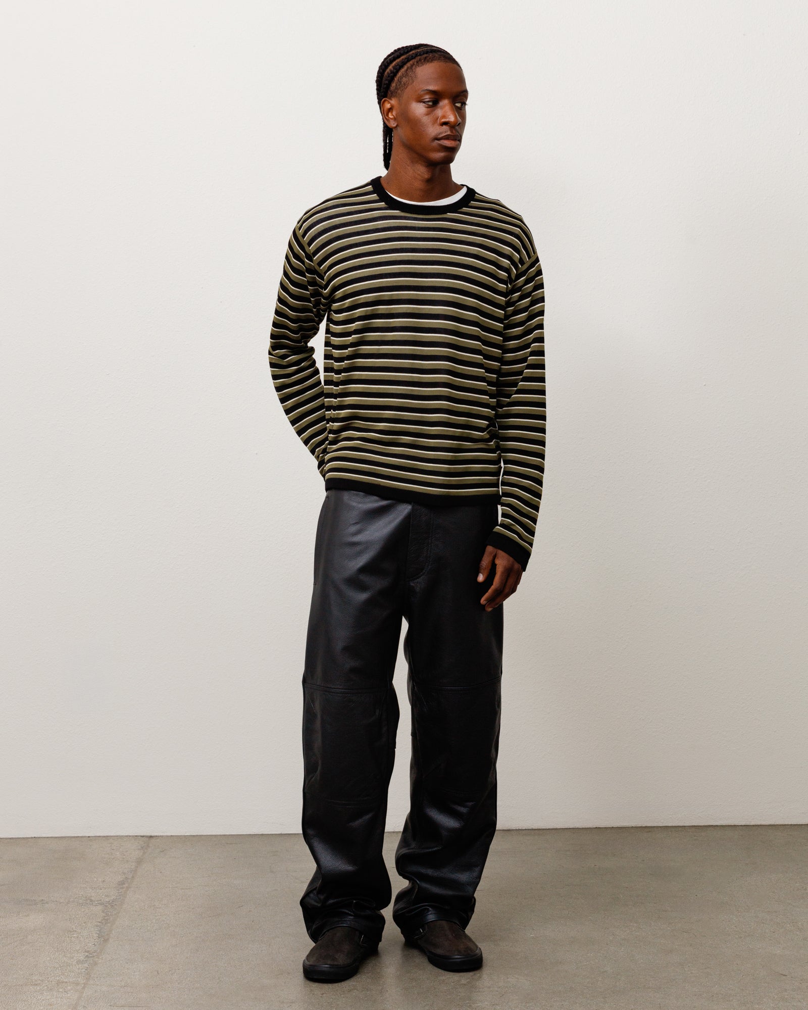 Lightweight Stripe Sweater Unisex Long Sleeve In Black