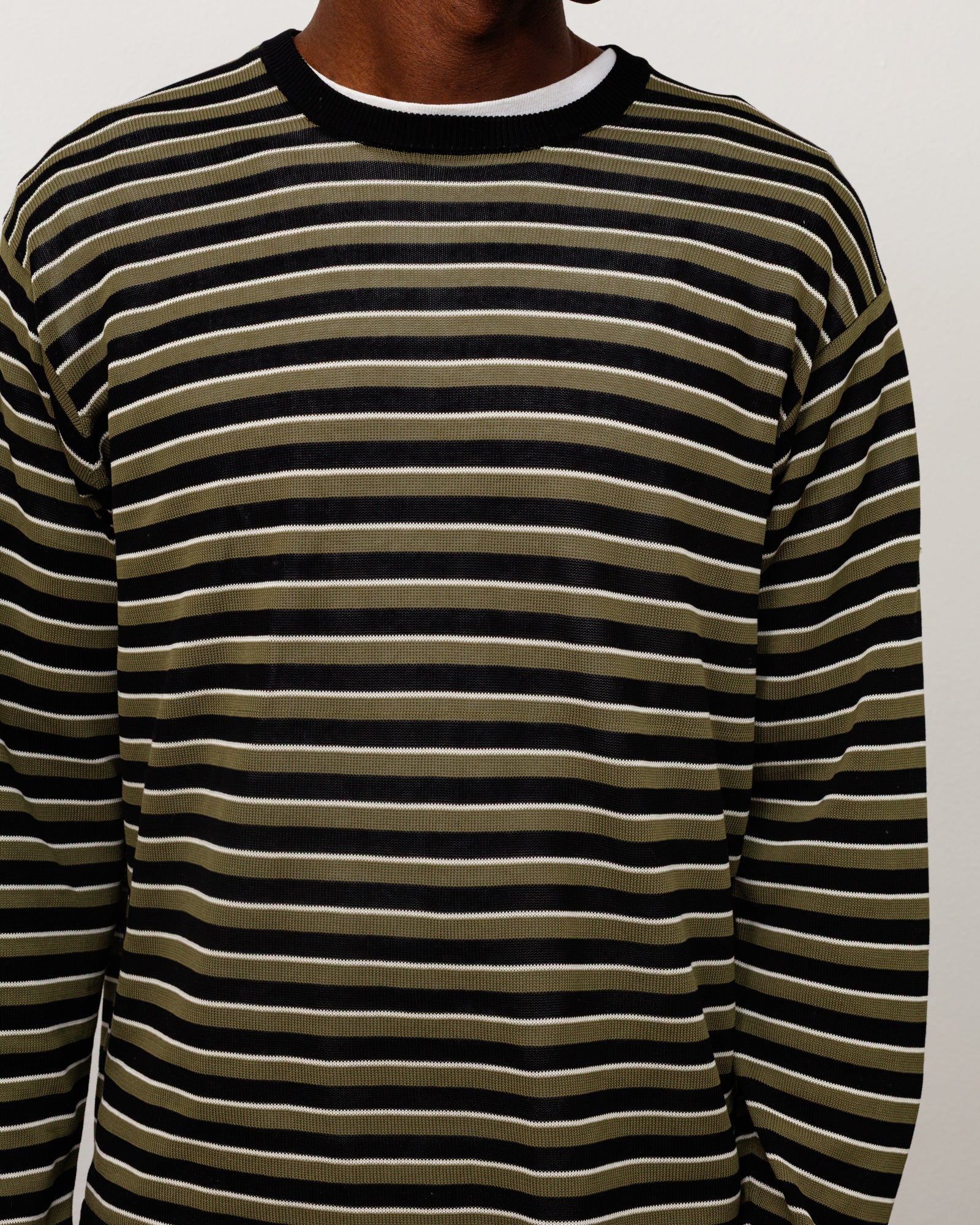 Lightweight Stripe Sweater Unisex Long Sleeve In Black