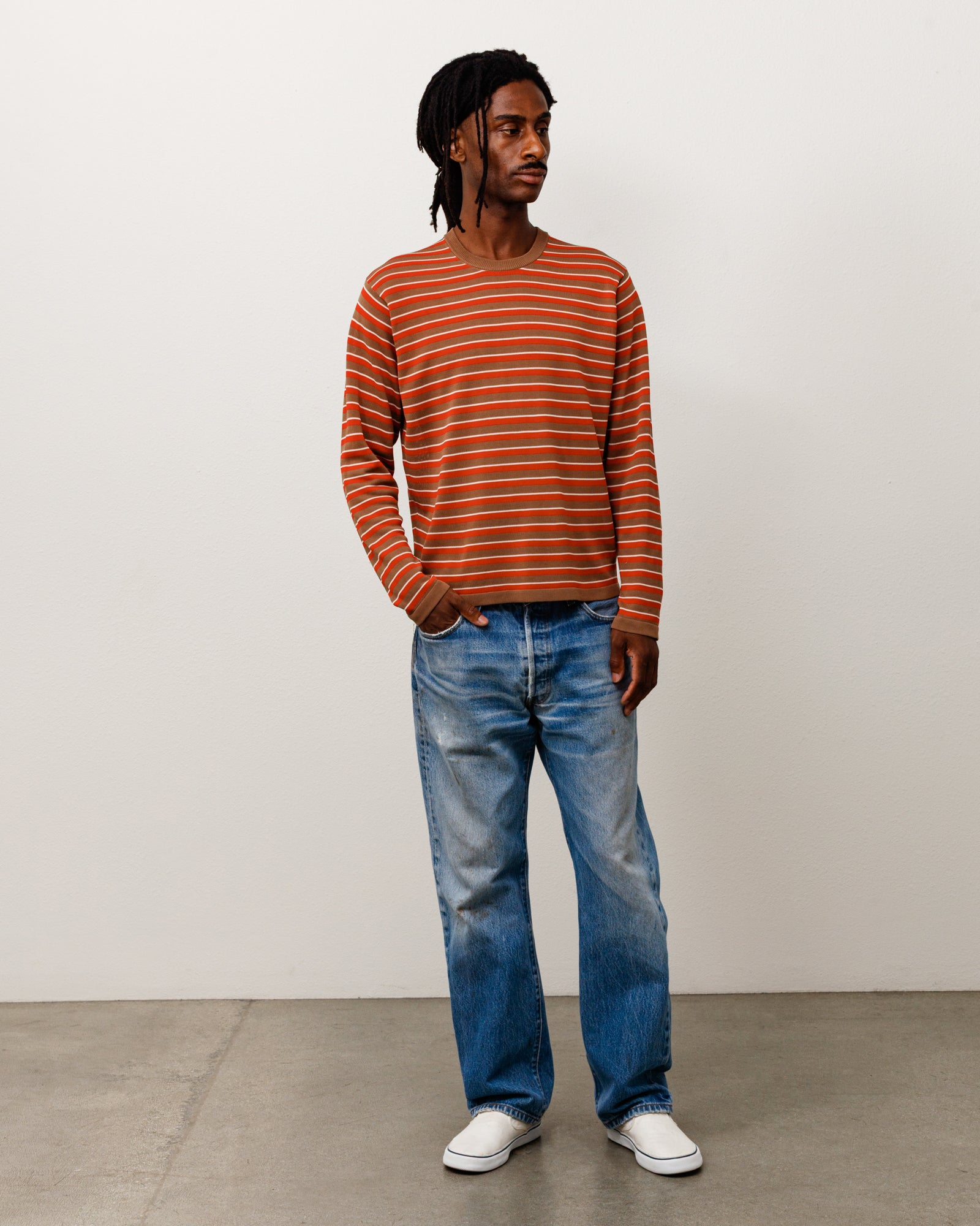 Lightweight Stripe Sweater Unisex Long Sleeve In Red