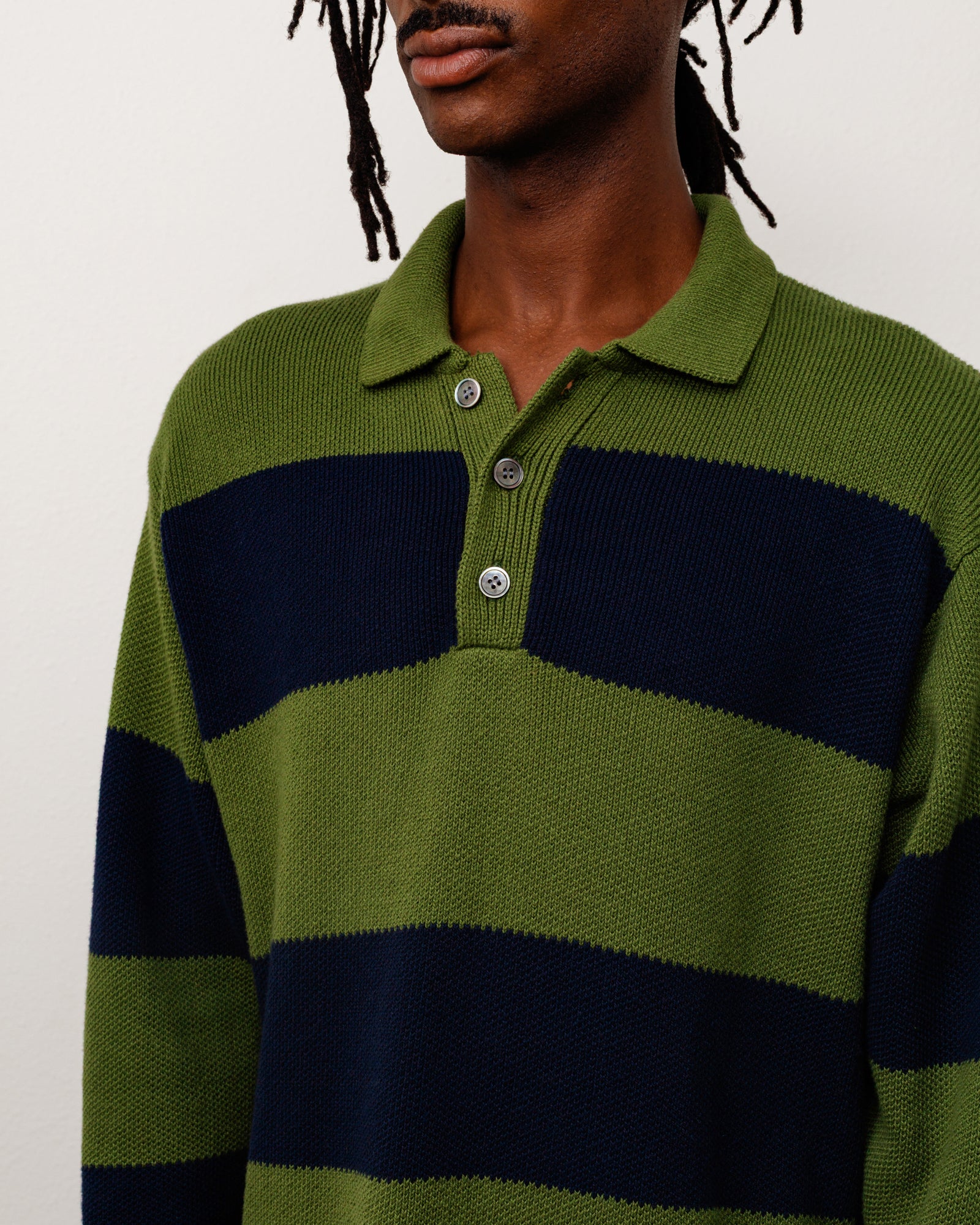 Pique Knit Stripe Rugby - Olive | Tops & Knits | Stüssy Japan